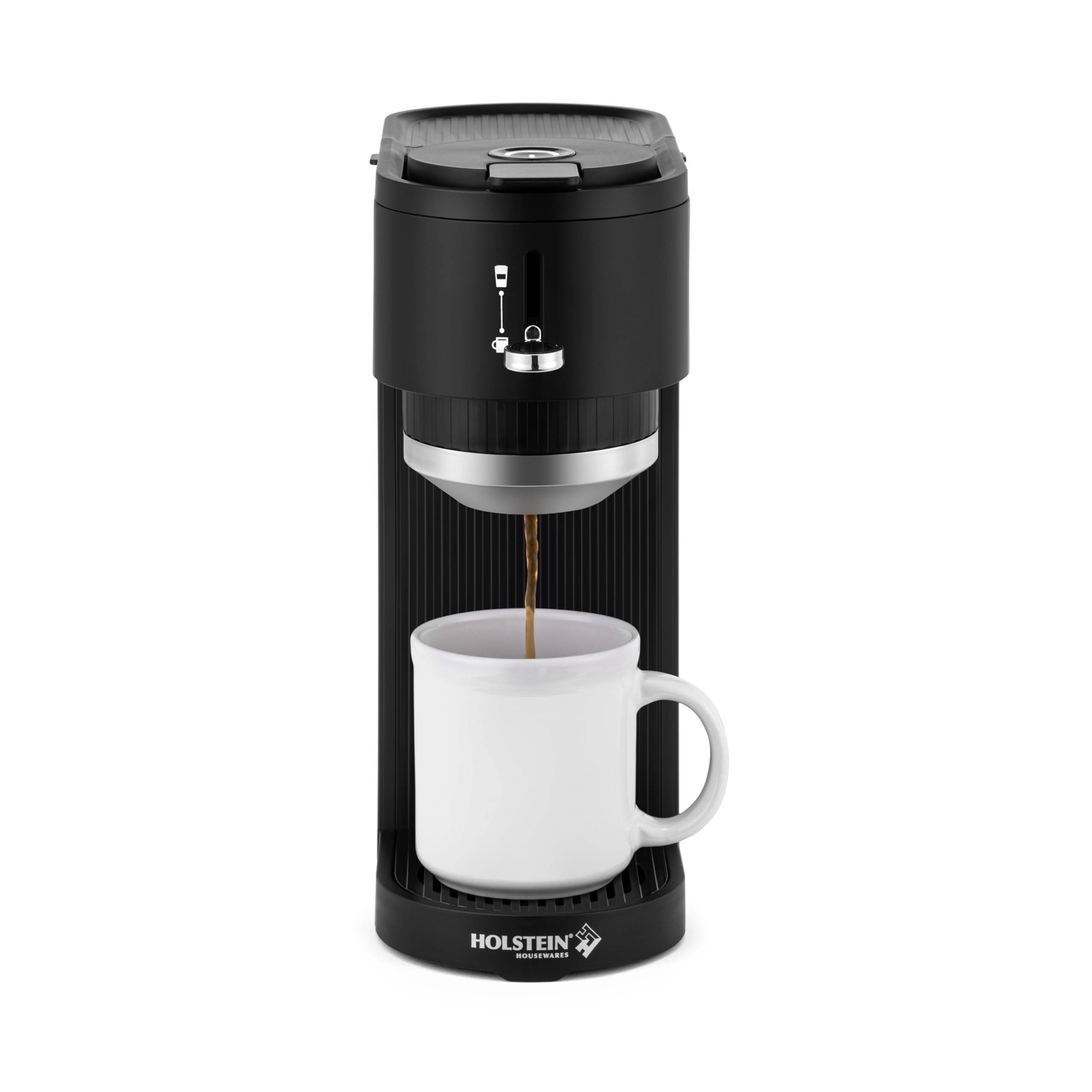 Holstein Housewares 2-in-1 Single Serve Coffee Maker, Dual Brew, Compatible with K-Cup Pods & Ground Coffee, Reusable Filter Inc