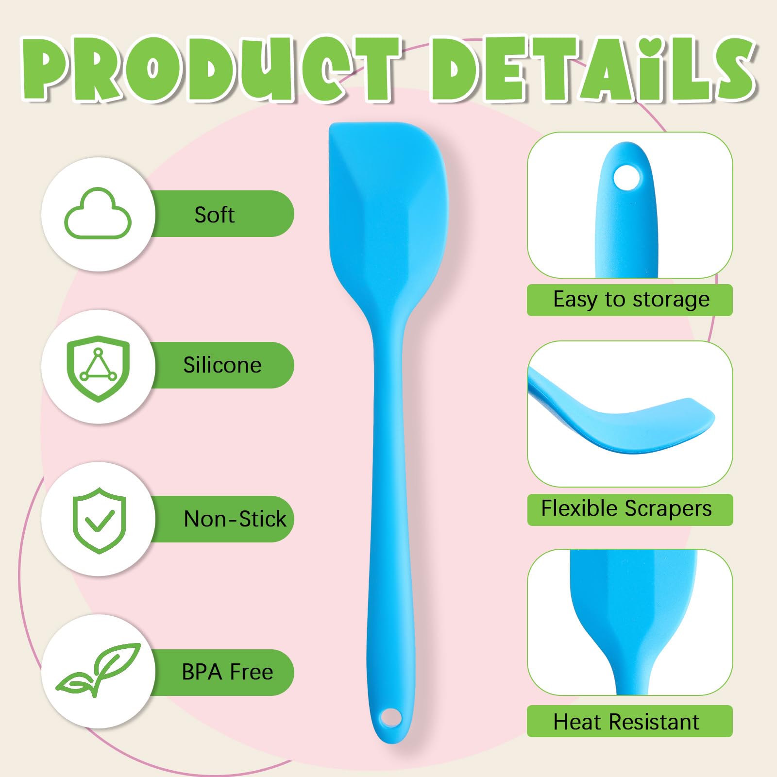 Hsei 54 Pieces Silicone Spatulas 8.1 Inch Rubber Spatula Heat Resistant Non Stick Flexible Cooking Scraper Baking Mixing Tool Wi