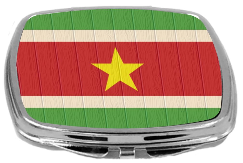 Rikki Knight Compact Mirror On Distressed Wood Design, Suriname Flag, 3 Ounce