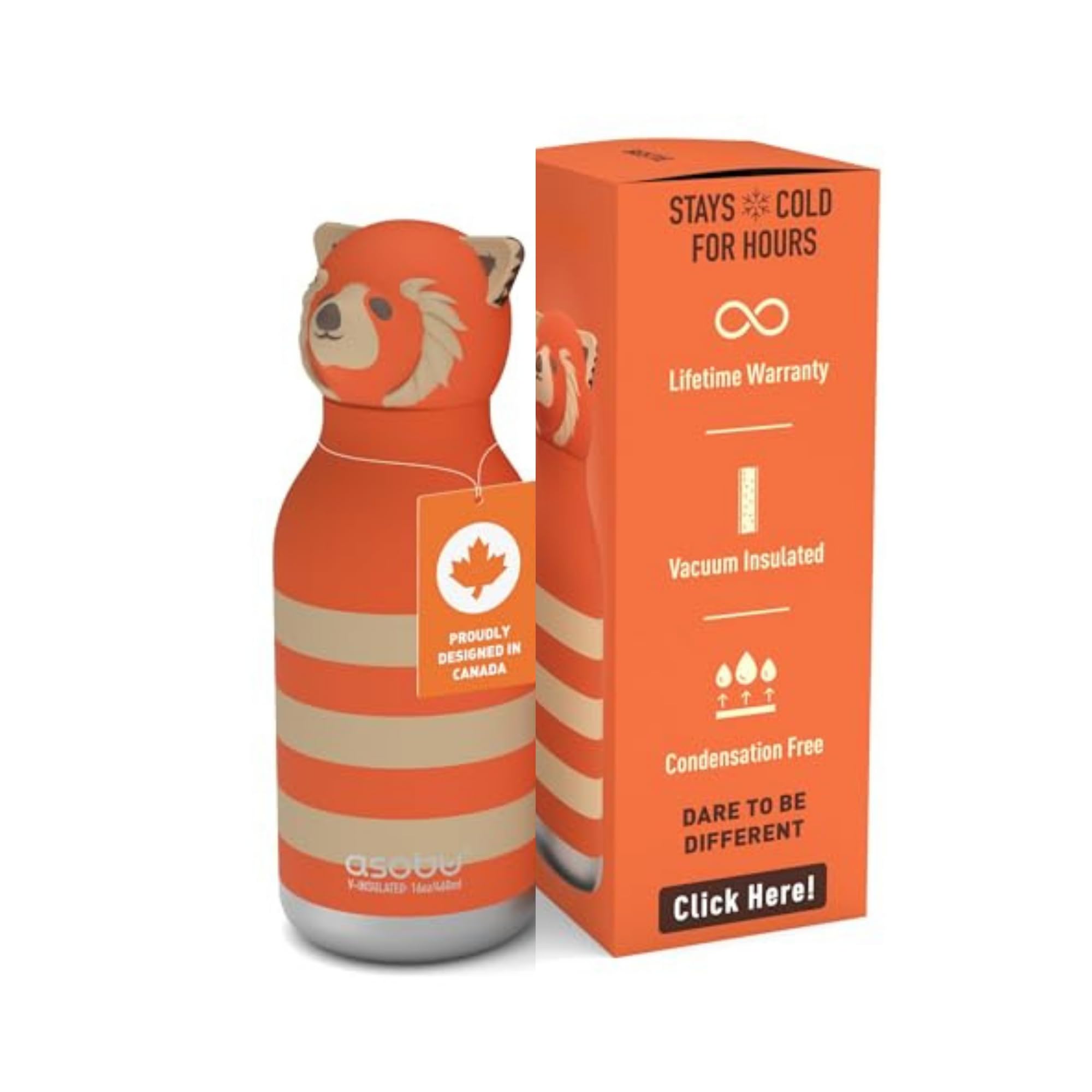 Asobu Bestie Bottle Insulated Stainless Steel Water Bottle With Detachable Soft Animal Head Fun Drinking For Kids And Teens16 Ou