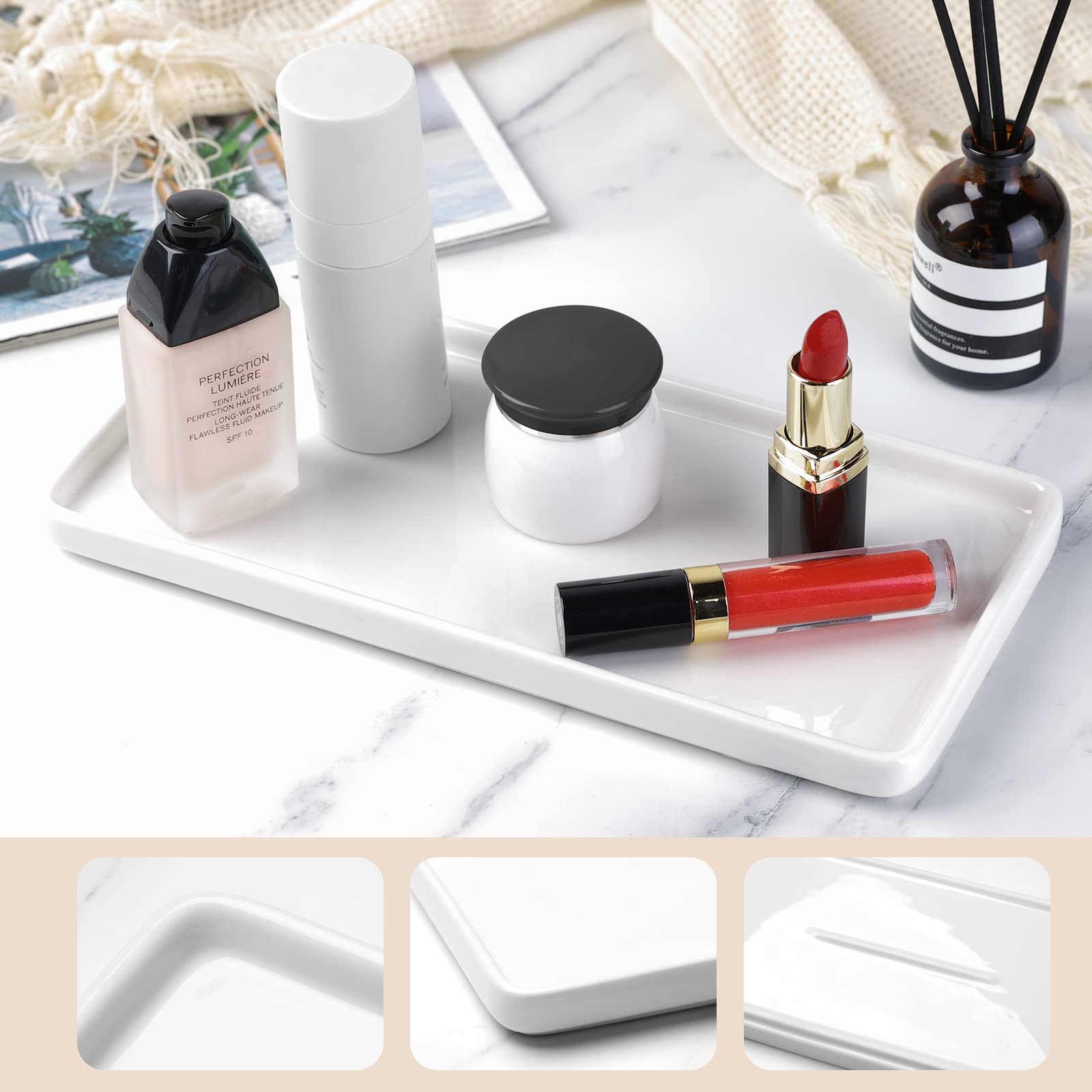 Gurygo 10 Bathroom Tray For Counter, Ceramic Vanity Sink Tray For Bathroom, Small Rectangle Ceramic Sink Tray, Kitchen Soap Tray