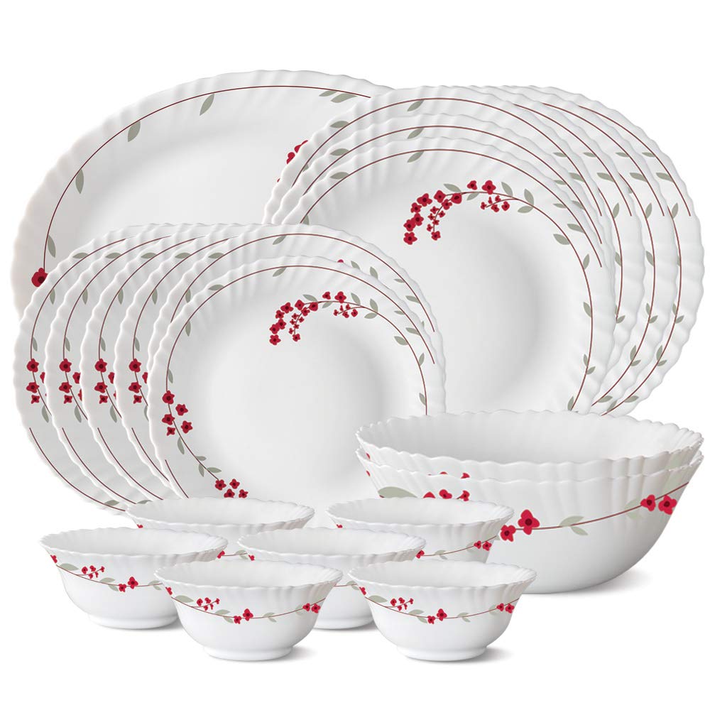 Larah By Borosil Verona Opalware Dinner Set, 21Pieces, White
