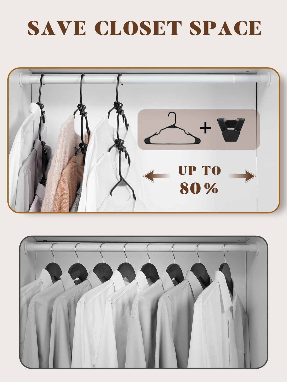 House Day Black Plastic Hangers 50 Pack With 20 Pack Hanger Connector Hooks, Premium Slim Clothes Notched Hangers Space Saving,