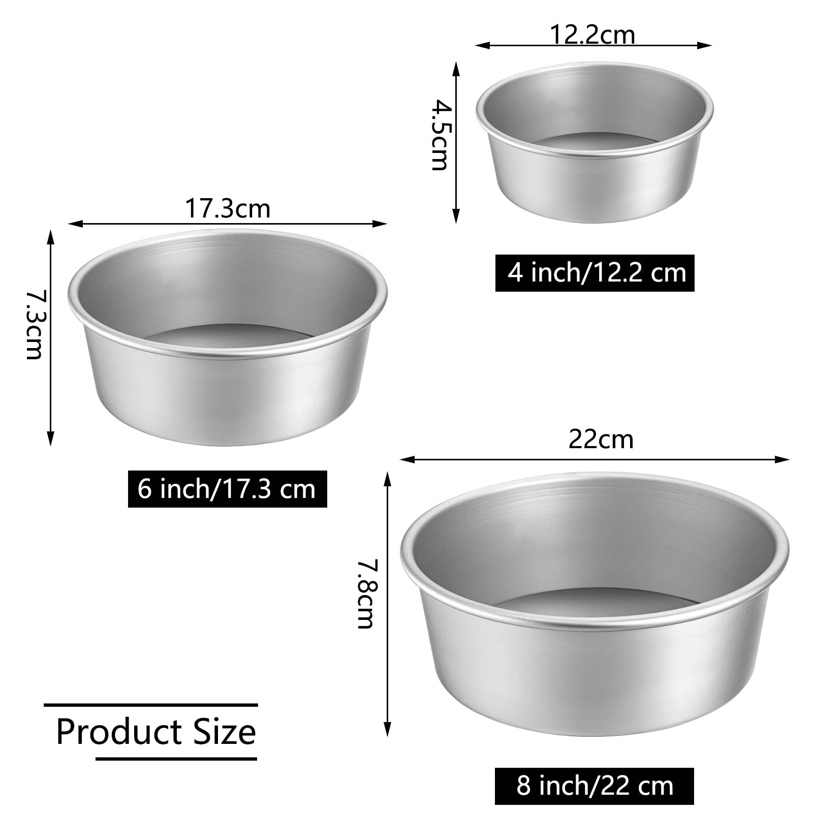 Lawei Round Cake Pan Set - 4'' 6'' 8'' Aluminium Cake Pans With Removable Base Round Cake Baking Pans For Wedding Birthday Party