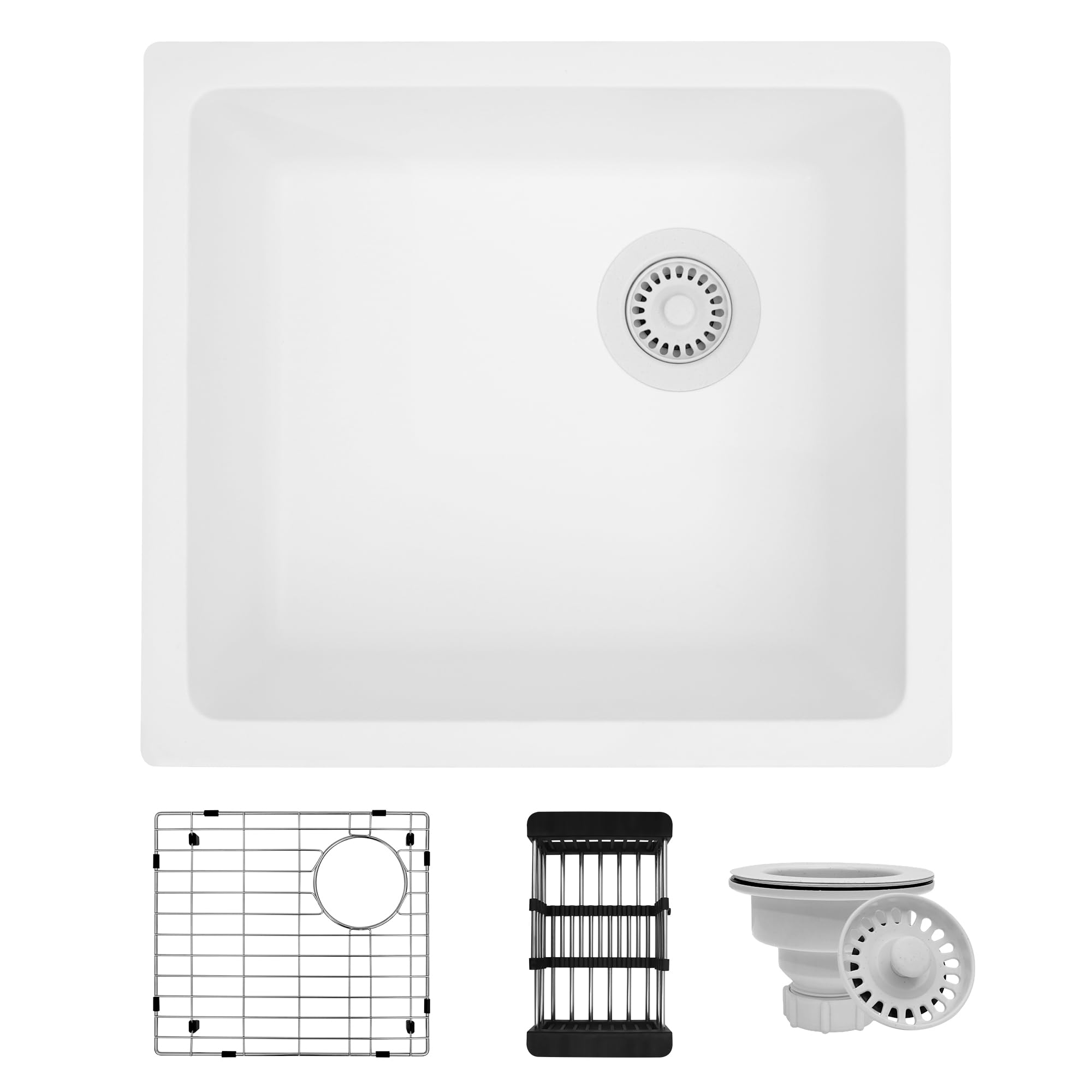 Monsinta Bar Sink,Bar Sink Undermount, 19'' X 17'' White Bar Sink, Undermount Kitchen Sink With Accessories, Quartz White Kitche