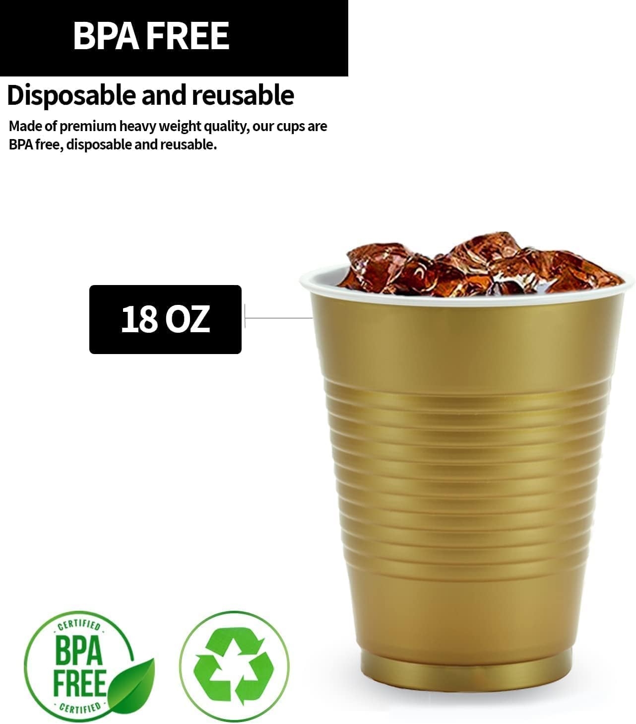 Hanna K. Signature 50 Count Plastic Cup, 18-Ounce, Gold