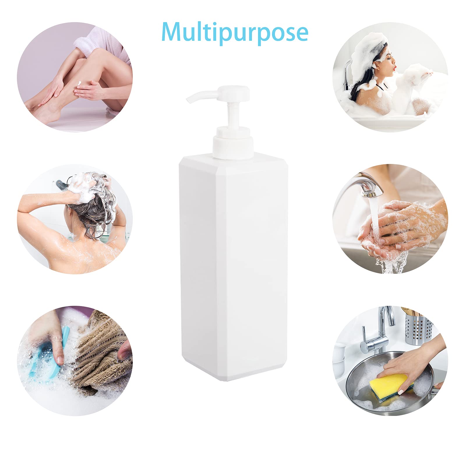 Pump Bottle, Refillable Plastic Empty Lotion Soap Dispenser Liquid Container For Bathroom Shampoo And Body Wash, 32Oz/1L White 2