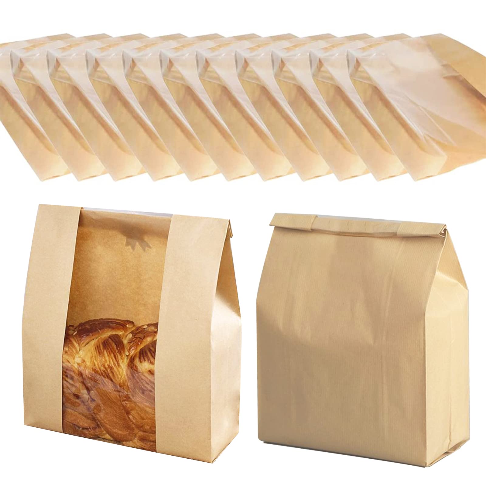 Bread Bags For Homemade Bread Large Paper Bakery Bag With Window For Baked Food Packaging Storage 50Pcs Bread Storage Bags For S