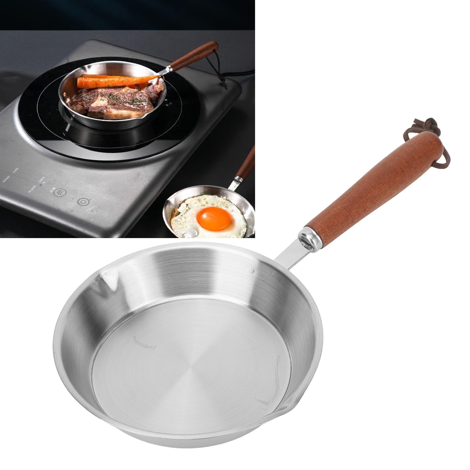 Frying Pan, Stainless Steel Frying Pan Mini Non Coated Non Stick Pan Stay Cool Handle Gas Induction Stove Universal Frying Pan,