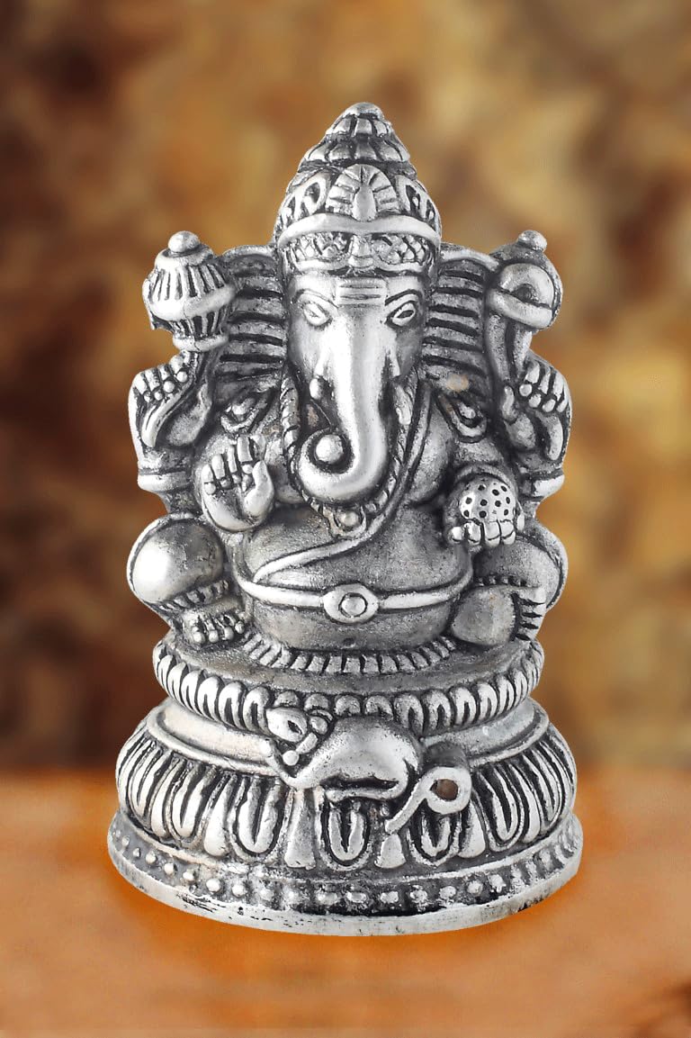 Prd Caratcafe Silver Ganesha Murti For Car Dashboard, Home & Office Use Made In Pure 925 Solid Chandi Metal Idol Of Ganesh Ji Si