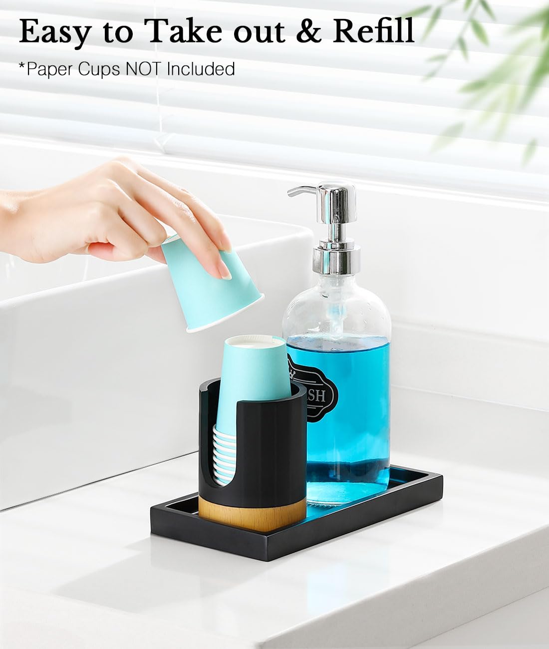Luxspire Bathroom Cup Dispenser, 3oz Resin Holder, Disposable Paper Cup & Cotton Pad Organizer, Matte Black
