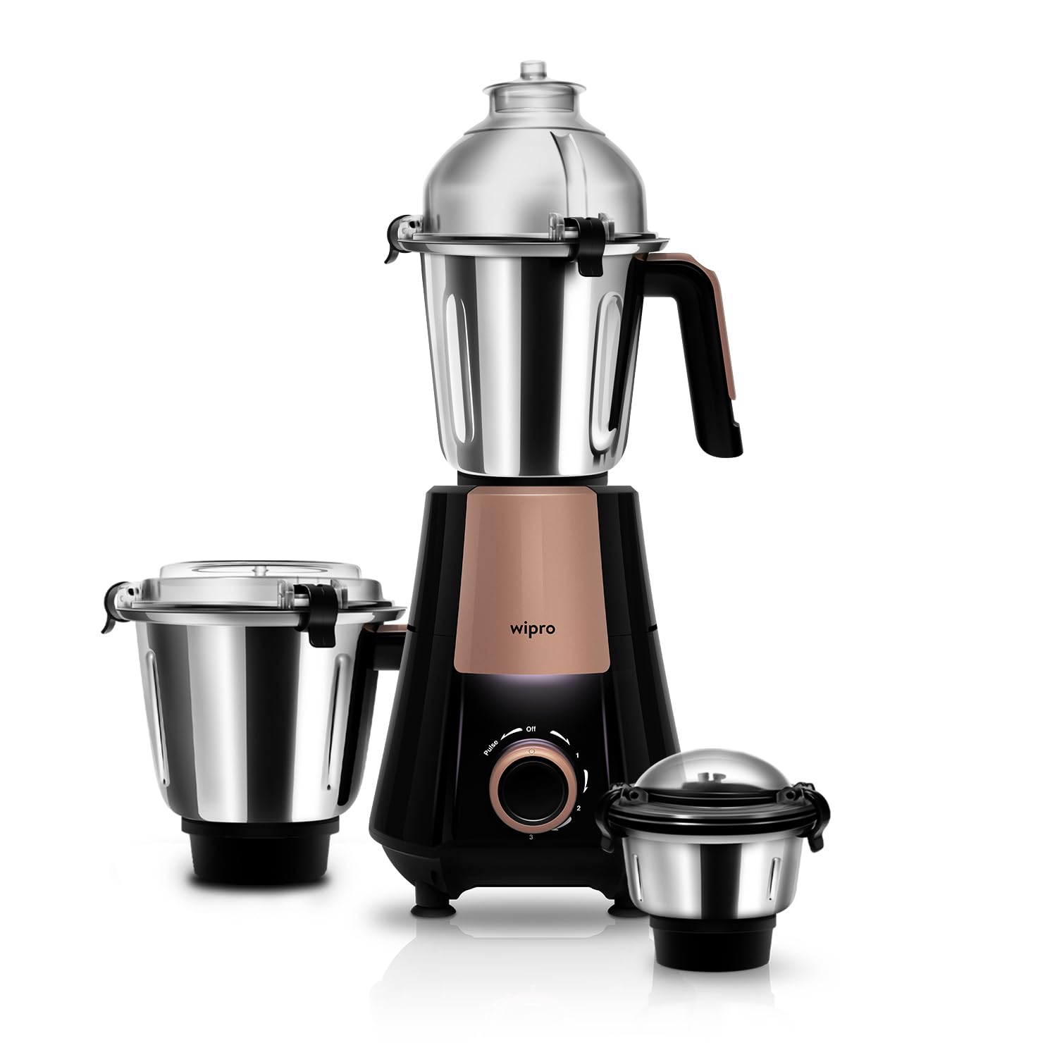 Wipro Elato Divine Fmg 214 800 Watt Mixer Grinder With 3 Jars, Heavy Duty 100% Copper Ball Bearing Motor With 5 Year Warranty,Su