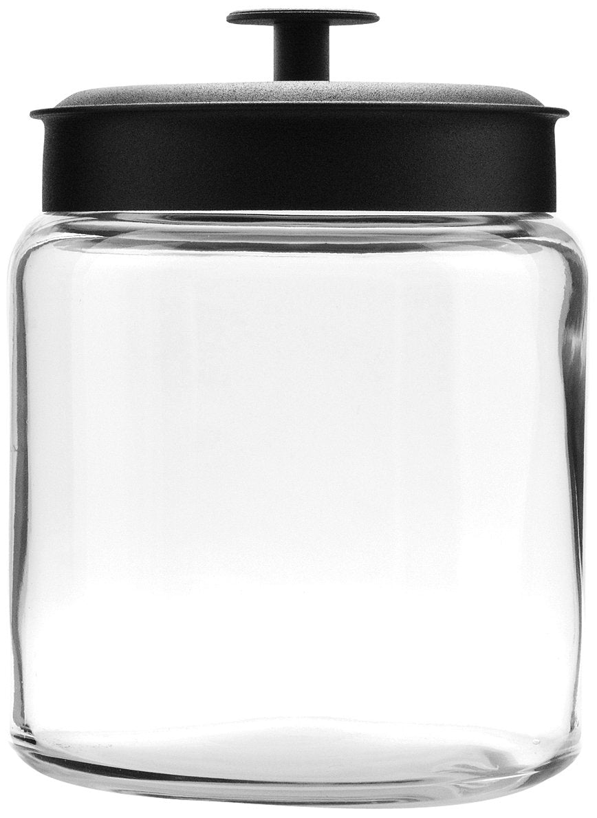 Anchor Hocking 96 Ounce Mini Montana Glass Jar With Lid (4 Piece, Black Metal, Dishwasher Safe)