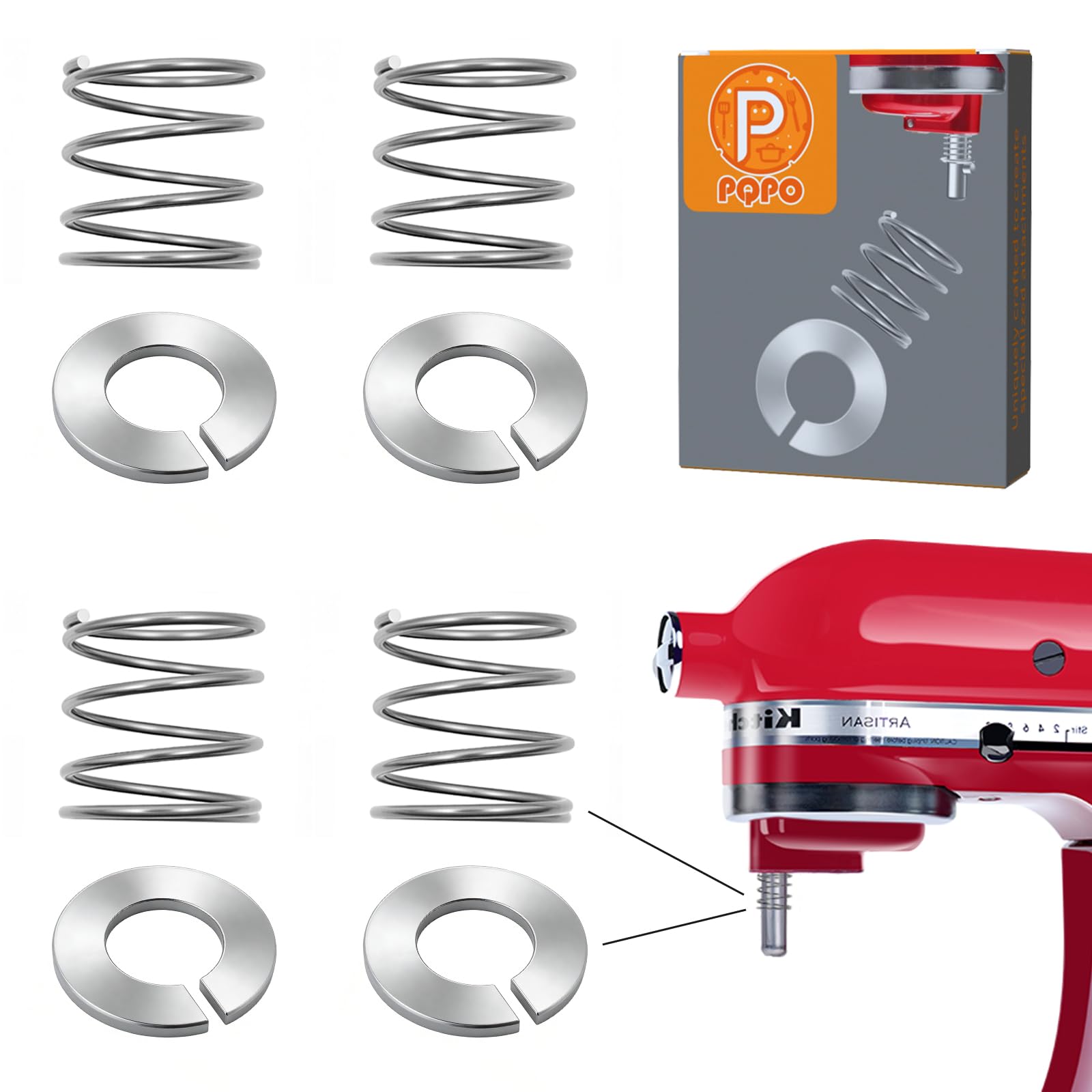 4Pack Stainless Steel Spring and Washer Fit for Kitchenaid Stand Mixer, Quick Install Accessories and Upgrade Parts Kit