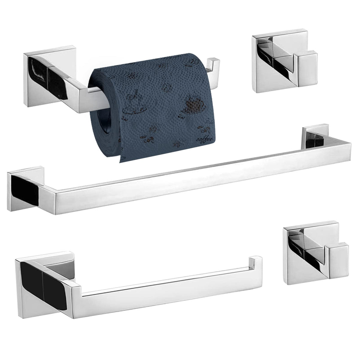 Turs 5-Piece Bathroom Hardware Set Polished Towel Bar Holder Sets Hand Towel Holder And 2 Towel Hooks, Stainless Steel Wall Moun