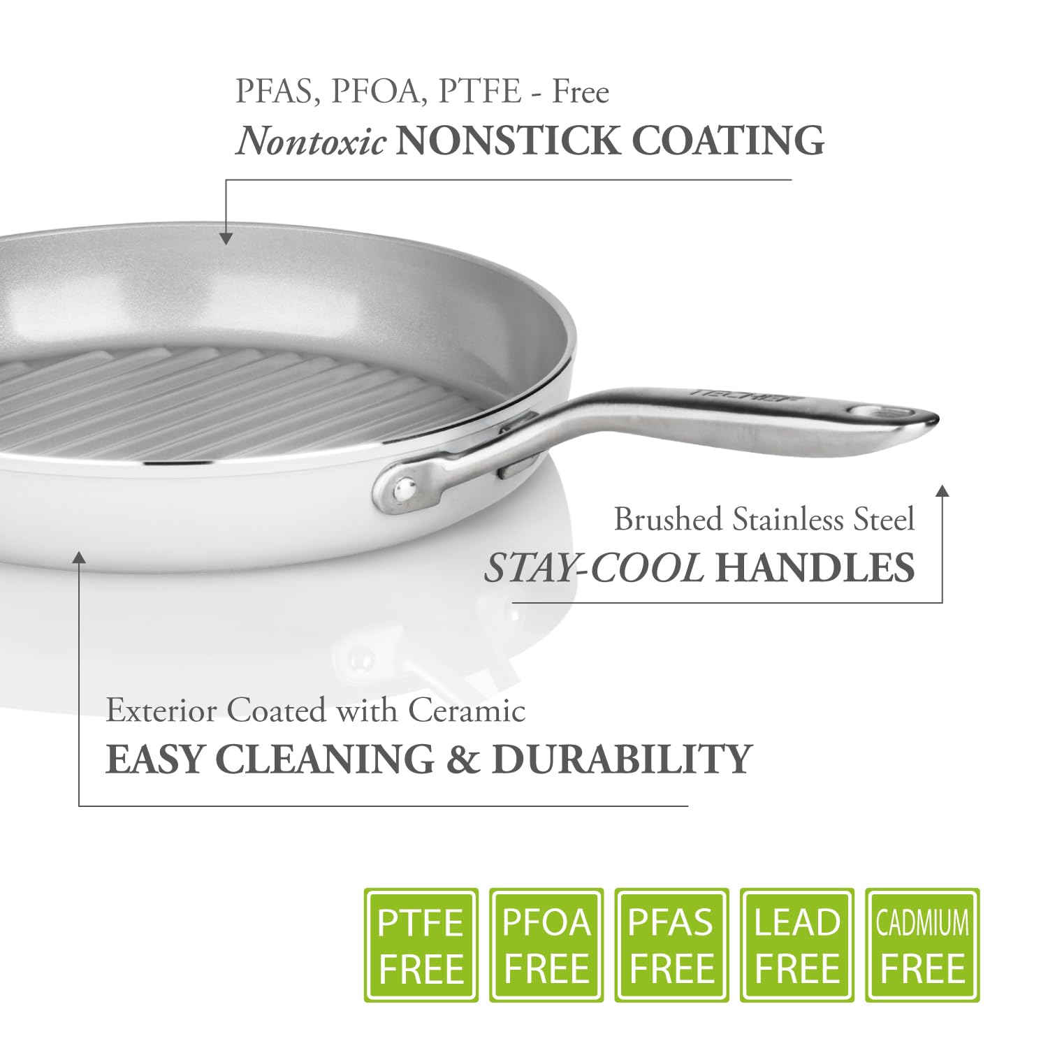Techef - Ceraterra Collection, 12 Ceramic Nonstick Grill Pan (Ptfe And Pfoa Free Ceramic Exterior  Interior), Made In Korea (12-