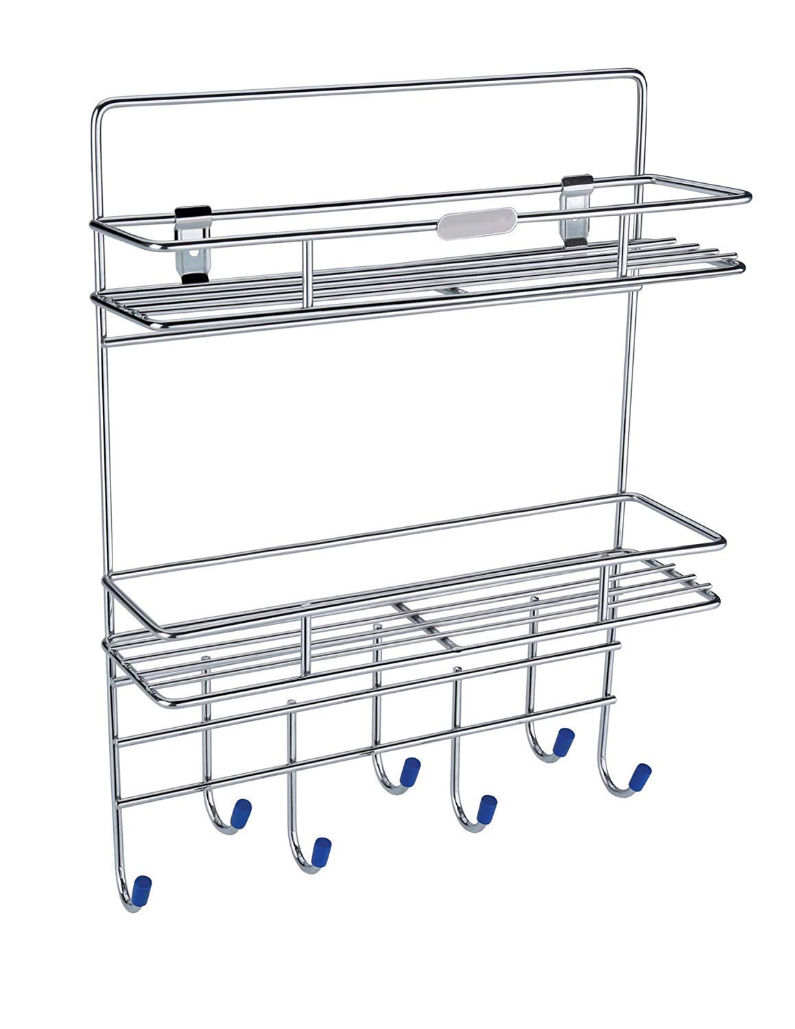 Wagmine Wall Hanging Stainless Steel 2 Layer Rack Kitchen Spice Rack With Mounted Accessories | Modular Kitchen Storage Rack | 