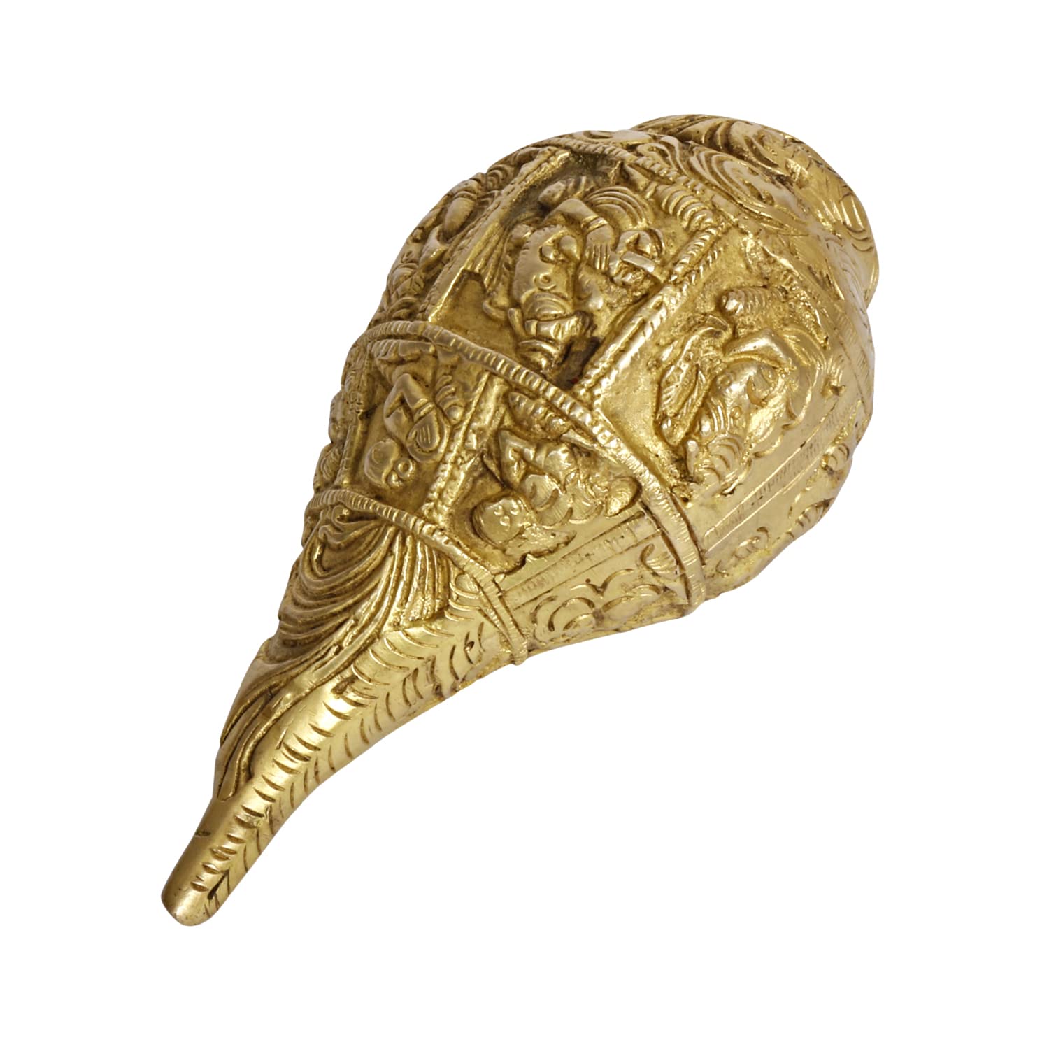 Kartique Brass Ganesh Shankh Statue, Murti With Detailed Lord Ganesha Engraving, 4.33 Inch Height, Golden Color, Spiritual And D