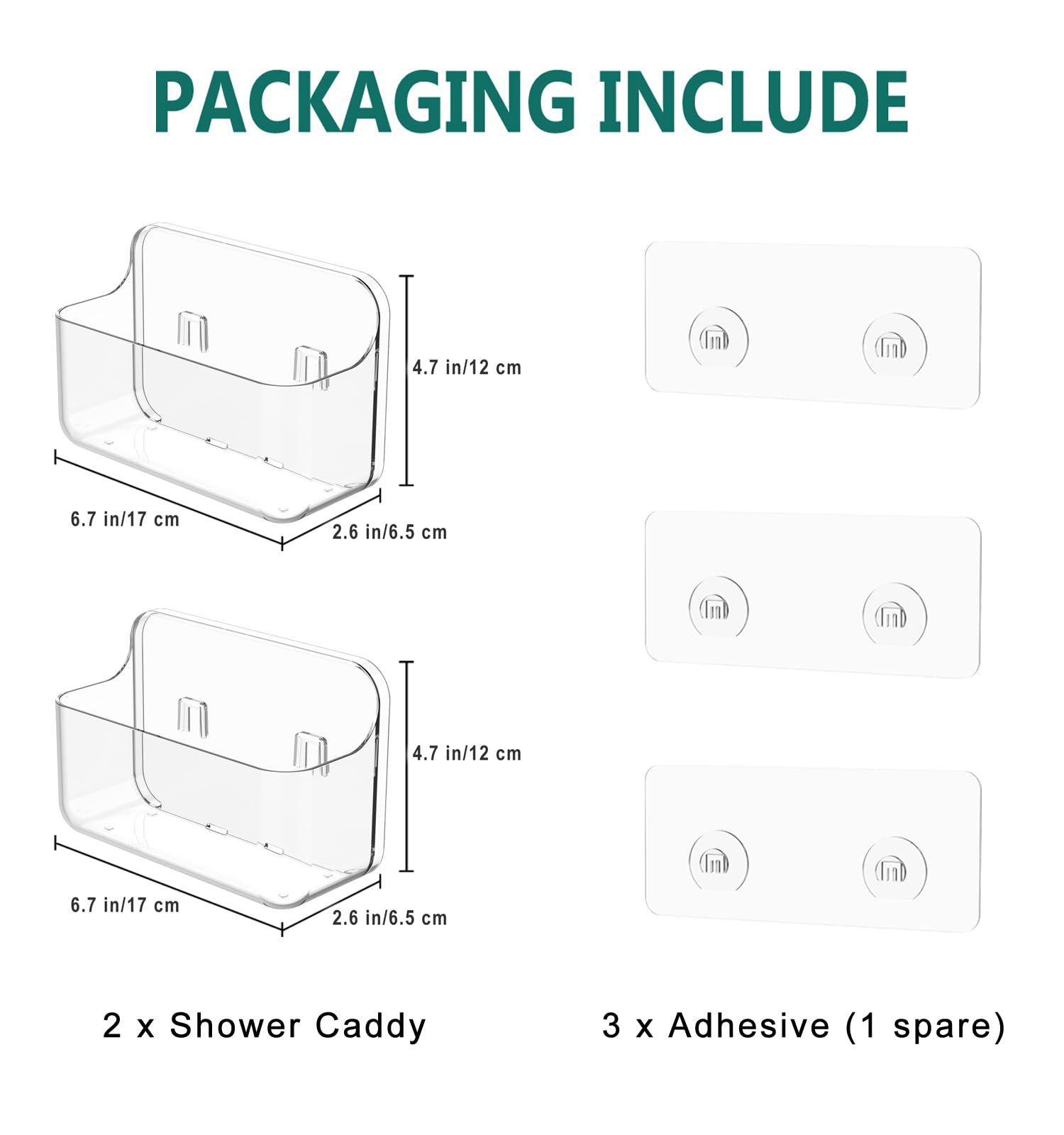 Jndetop Shower Caddy, 2 Pack Adhesive Clear Acrylic Bathroom Shower Shelf Organizer, Transparent No Drilling Wall Mount Shower S