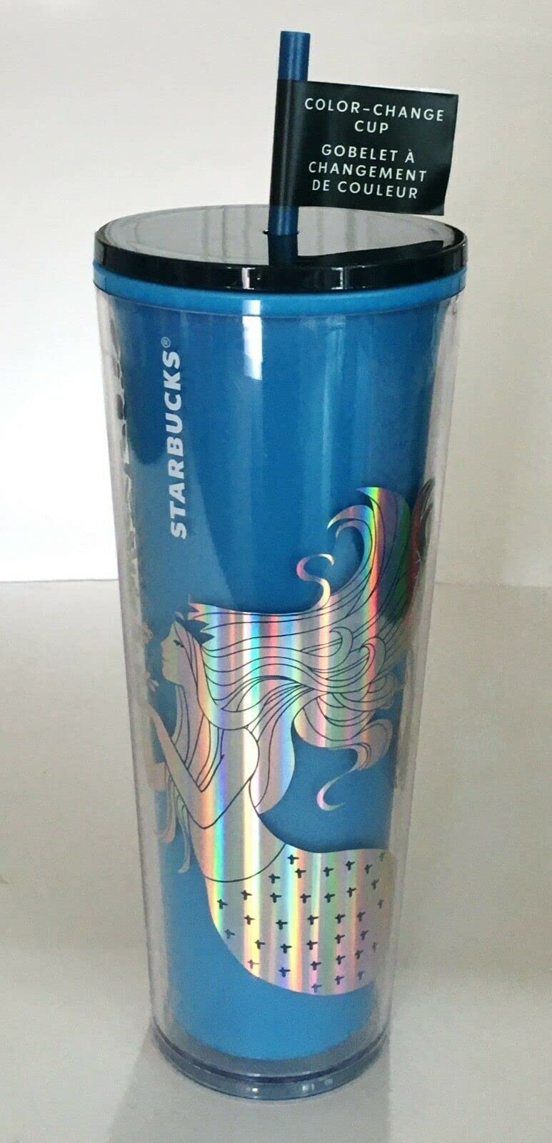 Starbucks 2021 Christmas Holiday Siren Mermaid Blue Plastic Color Change Tumbler 24Oz