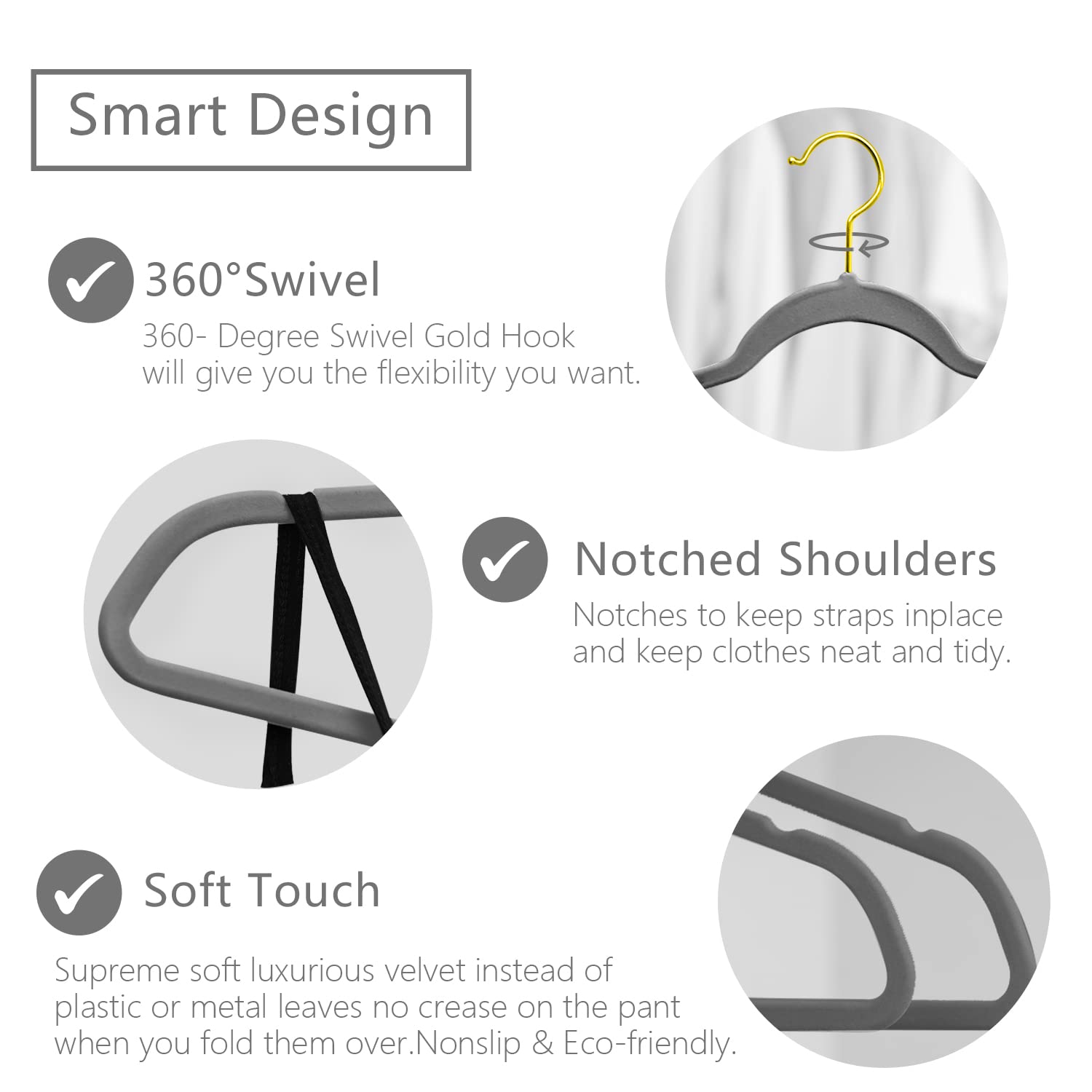 MIZGI Premium Velvet Hangers Pack 30 Pcs Heavyduty - Non Slip Slimline - Velvet Suit Hangers Gray - Gold Hooks Space Saving Clothes Hangers