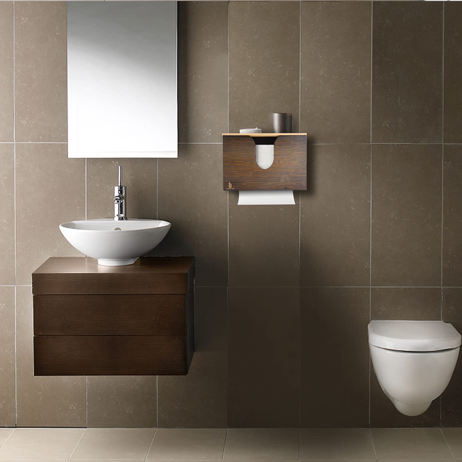 Cozee Bay Bamboo Paper Towel Dispenser, Paper Towel Holder With Lid For Home And Commercial, Wall Mount Or Countertop For Multif