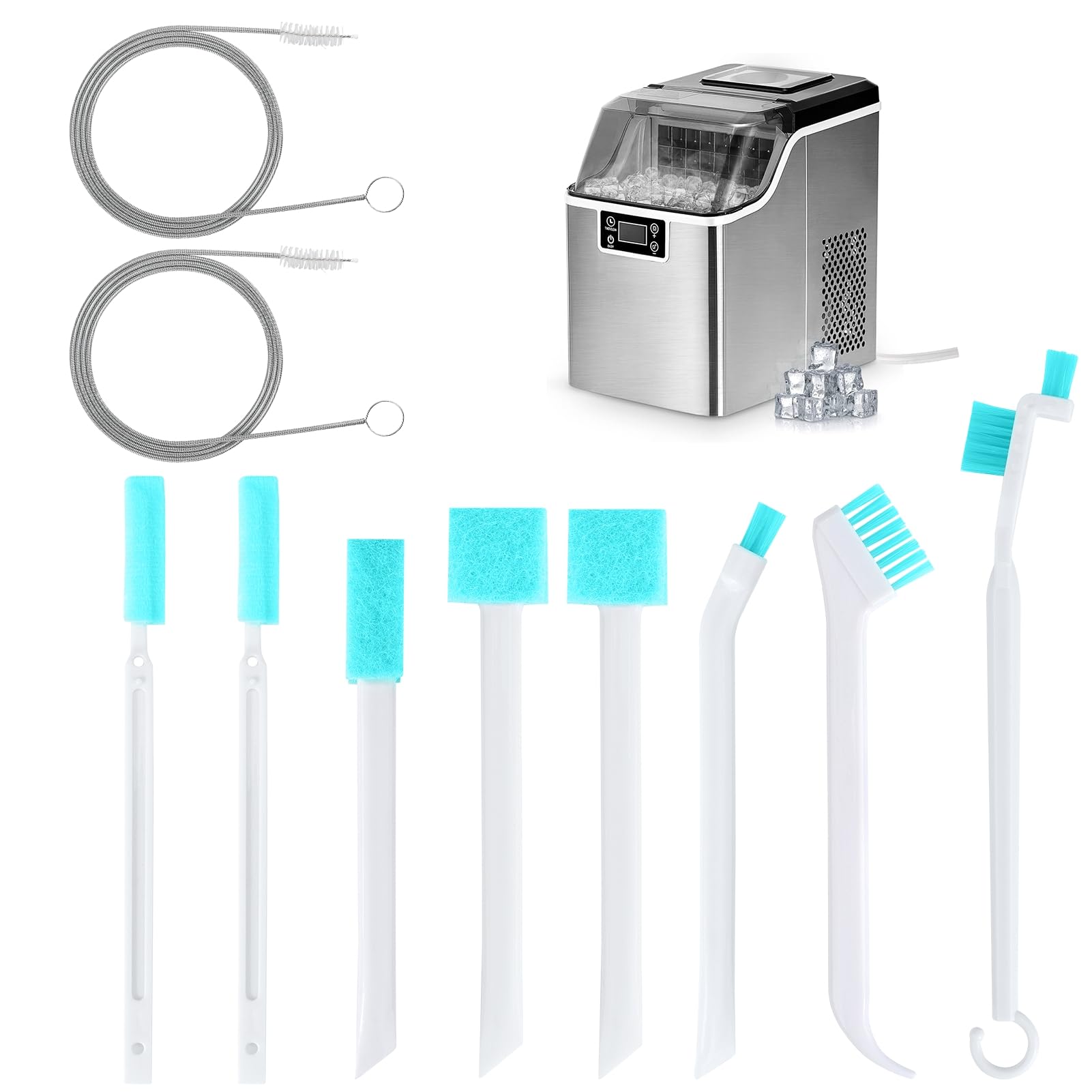 Palksky Ice Maker Cleaning Brush Set, Ice Machine Cleaning Tools - 2Pcs Drain Pipe Brush Nylon Bristles with 8Pcs Crevice Cleani