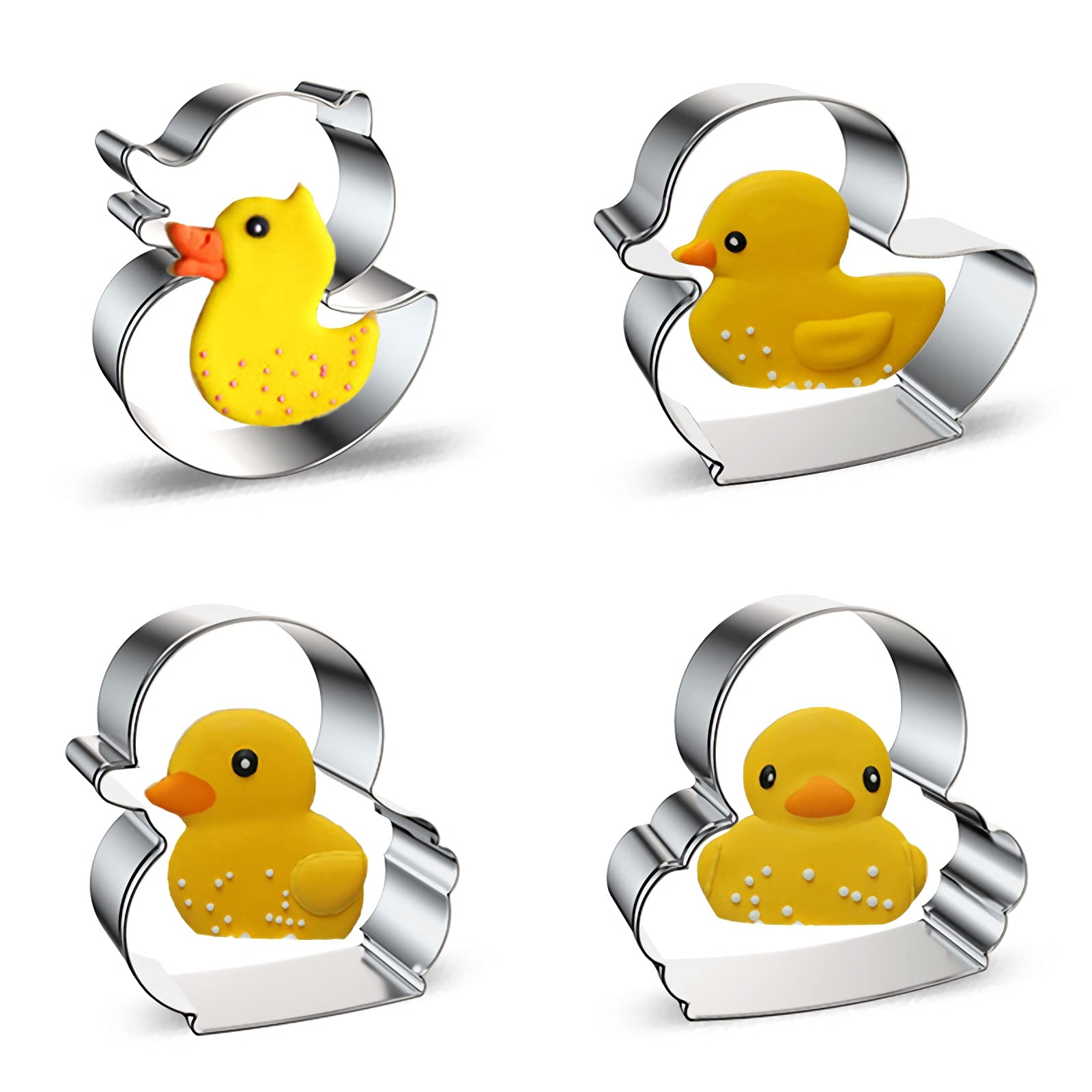 Duck Shaped Cookie Cutter Set Of 4 - Cute Duck And Duckling Metal Stainless Steel Cookie Cutter Biscuit Mold For Fondant Fruit B