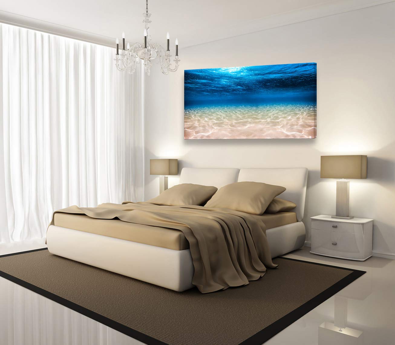 S00775 Print Artwork Blue Ocean Sea Wall Art Canvas Prints Picture Seaview Bottom View Beneath Surface Pictures Painting On Canvas Modern Seascape Home Office Decor XXLarge 30x60 inch