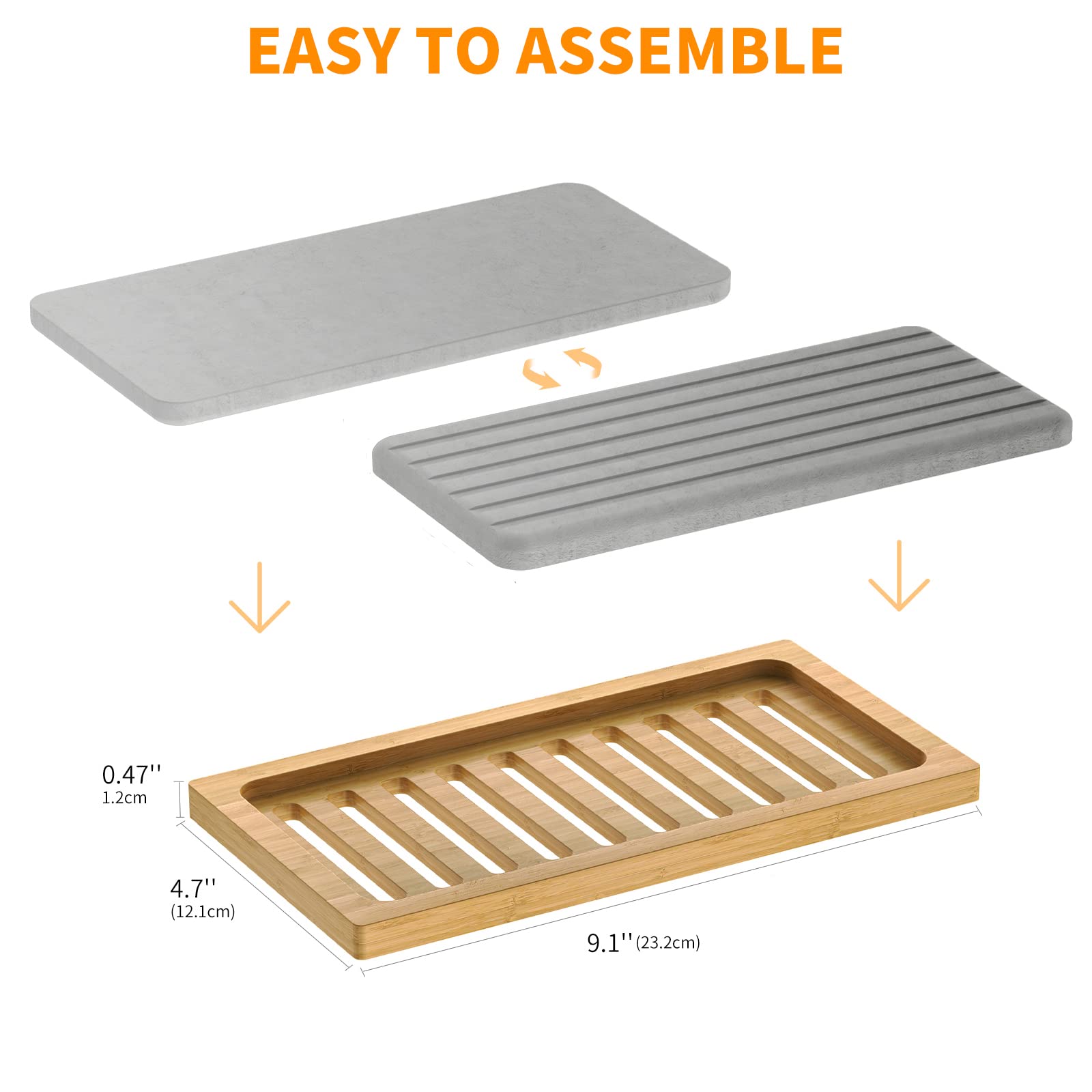 Jadairy Instant Dry Sink Caddy - Diatomite Stone Tray for Kitchen Counter, Bamboo, Model JAD-SC-01