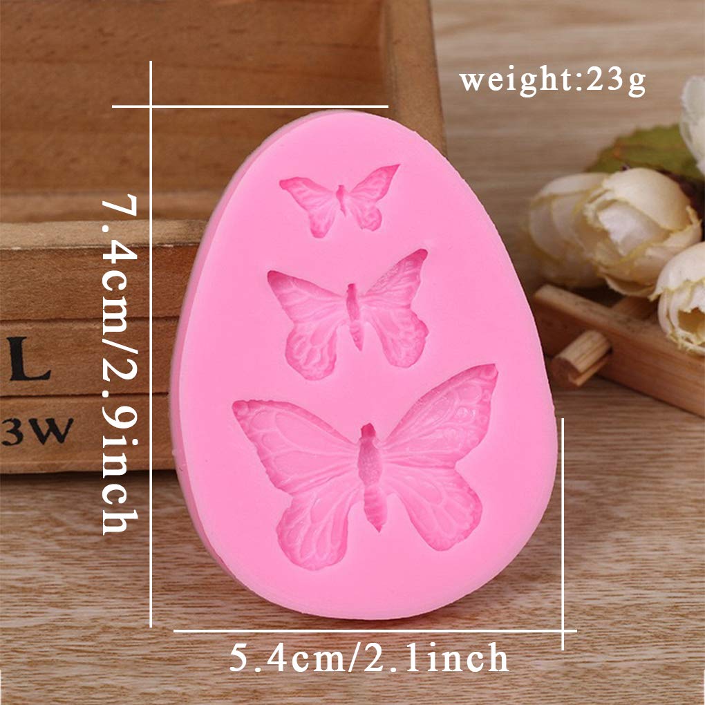 Rolin Roly 3Pcs Butterfly Fondant Silicone Mold Butterflies Cake Molds 3D Animal Candy Mould 3 Cavities Diy Decorating Desserts