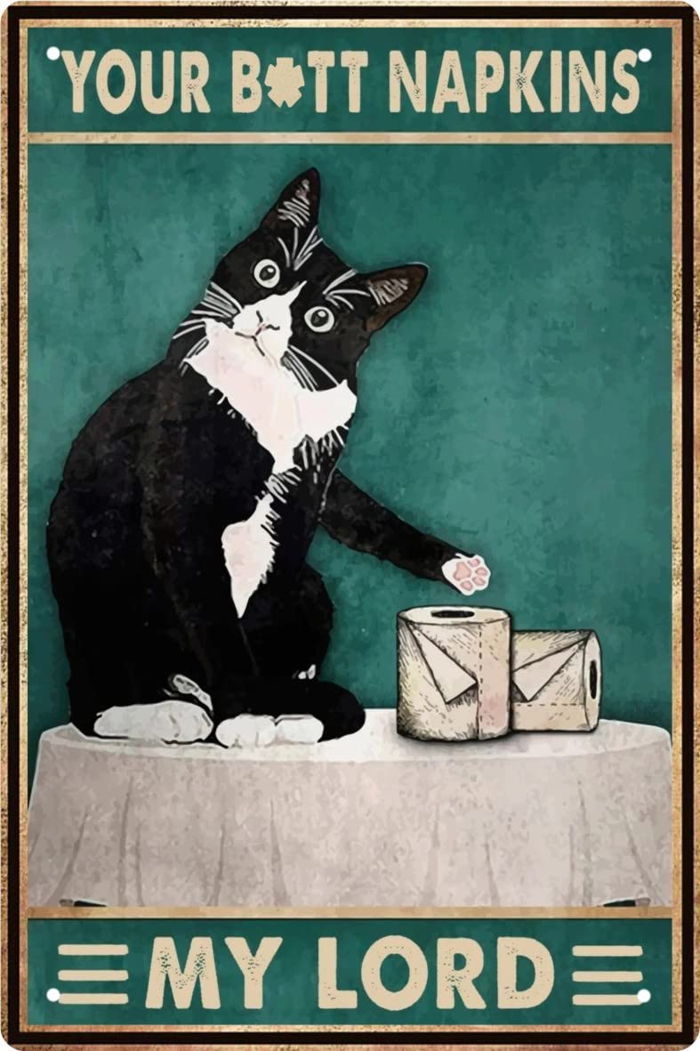 Funny Tuxedo Cat Bathroom Wall Decor Art Metal Tin Sign Retro Medieval Themed Home Room Rustic Toilets Vintage Posters Black And