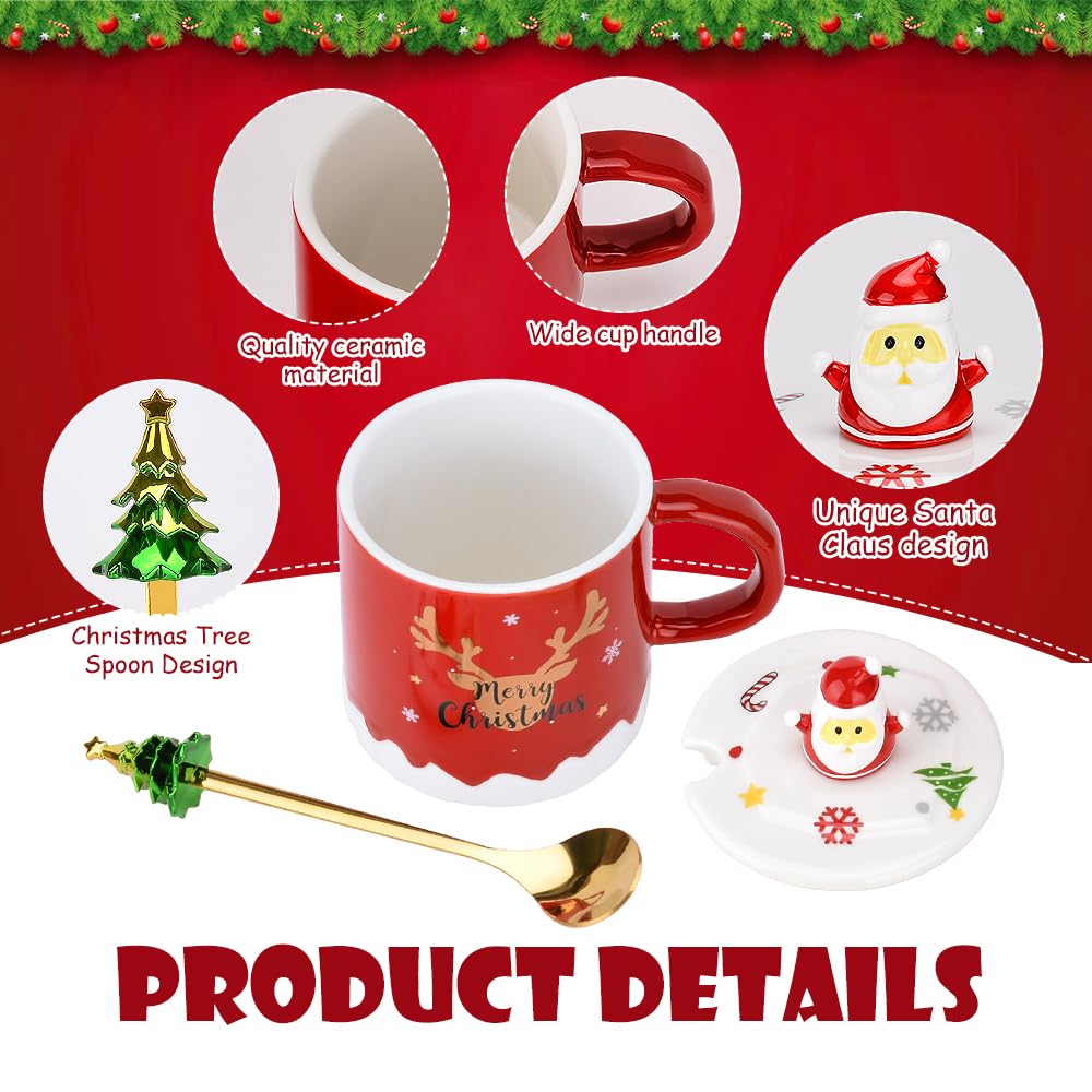XinHuiGY Christmas Coffee mug,Ceramic Santa Tea Cups with 3D lid and Spoon,14OZ Novelty mugs for Thanksgiving day,Halloween Chri