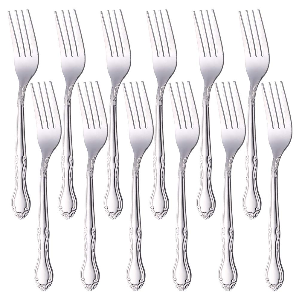 Dinner Fork Salad Dessert Forks Rose Pattern 12 Pieces, Buy&Use Silver Stainless Steel 7.3-Inch Flatware
