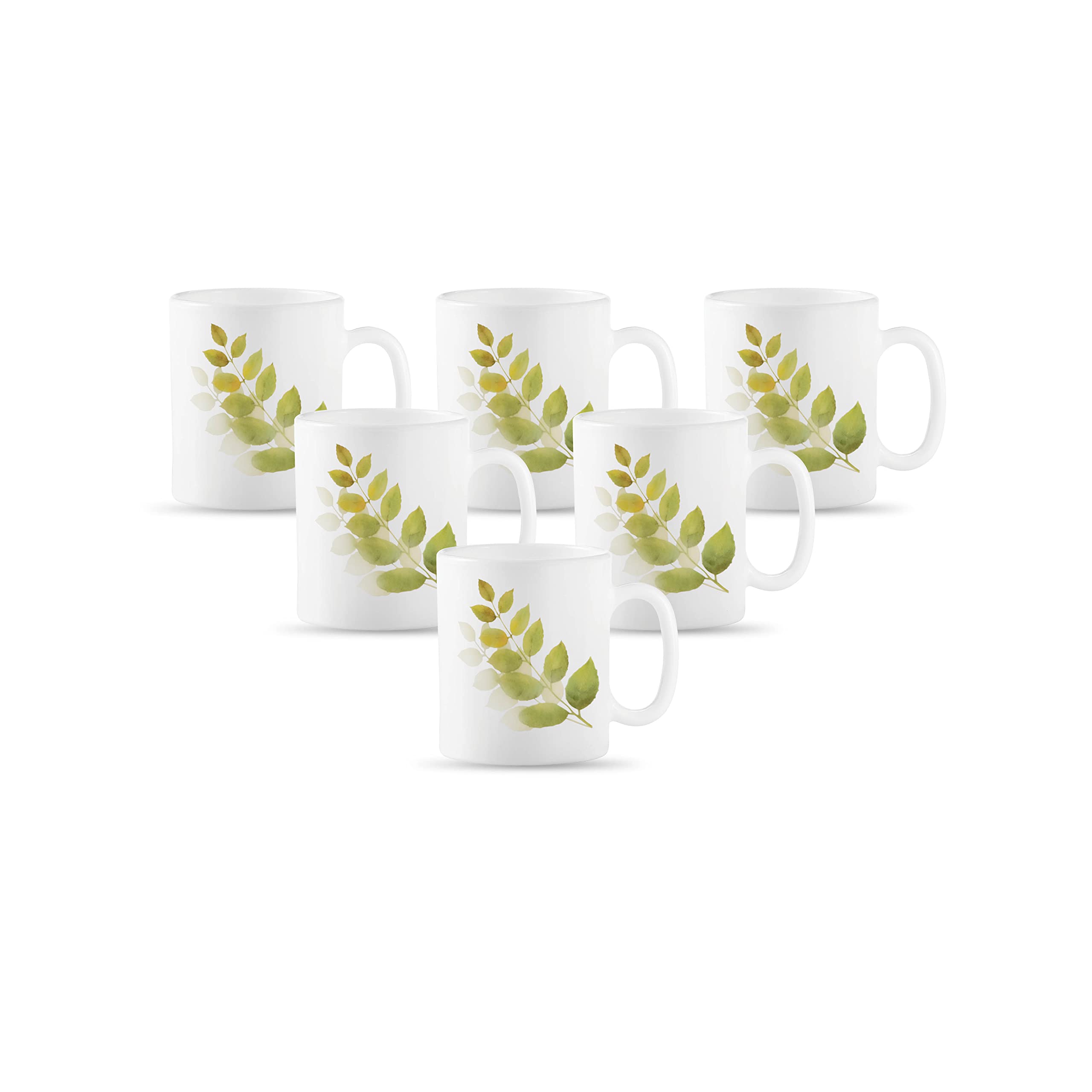 La Opala Diva, Opal Glass Coffee Mug Set Cylinder Regular 6 pcs, Autumn Shadow, White, Standard