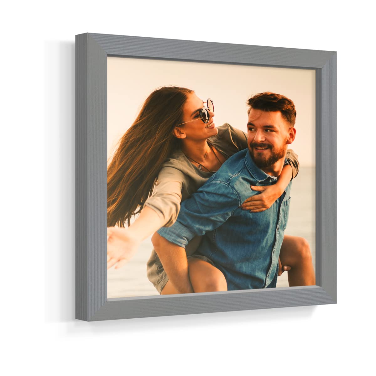 Renditions Gallery 8x8 Custom Photo Prints with Real Wood Picture Frames. Create Personalized Photos Picture Collage with Peel and Stick Photo Frames for Bedroom  Living Room  and Office. Single  Grey Frame