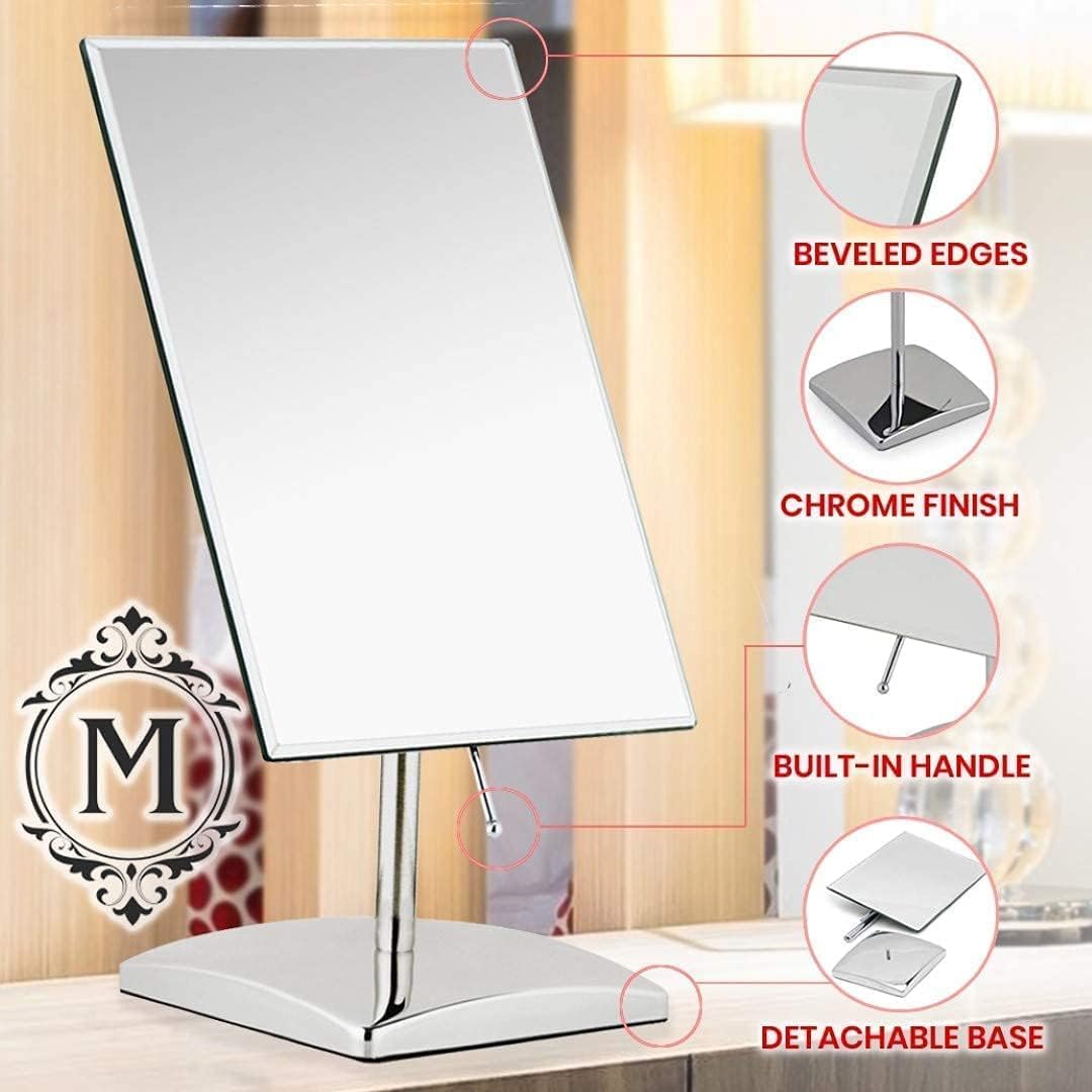 Large Tabletop Face Mirror with Stand - True No Magnification Single Sided Mirror for Retail Store Display Counter  Table Top Vanity & Bathroom Countertop - Frameless Rectangle 9.8 '' x 7 ''