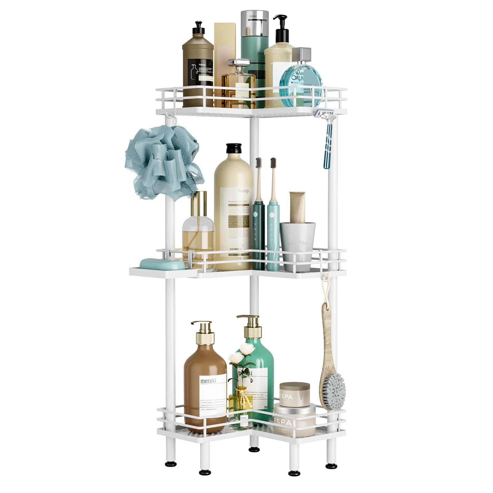 Hapirm Corner Shower Caddy Standing - 3 Tier Shower Organizer Corner With Soap Holder, Rustproof Bathroom Standing Organizer Wit