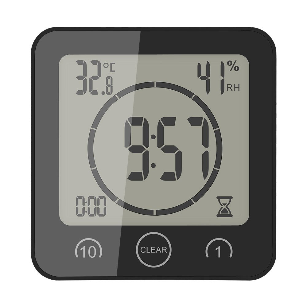 Aozbz Shower Wall Clock, Digital Kitchen Timer With Alarm, Waterproof Touch Screen Timer, Temperature Humidity Display With Suct