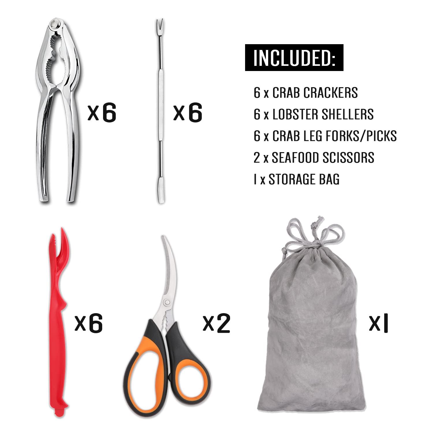 Hiware 20-Piece Seafood Tools Set Includes 6 Crab Crackers, 6 Lobster Shellers, 6 Crab Leg Forks/Picks And 2 Seafood Scissors &