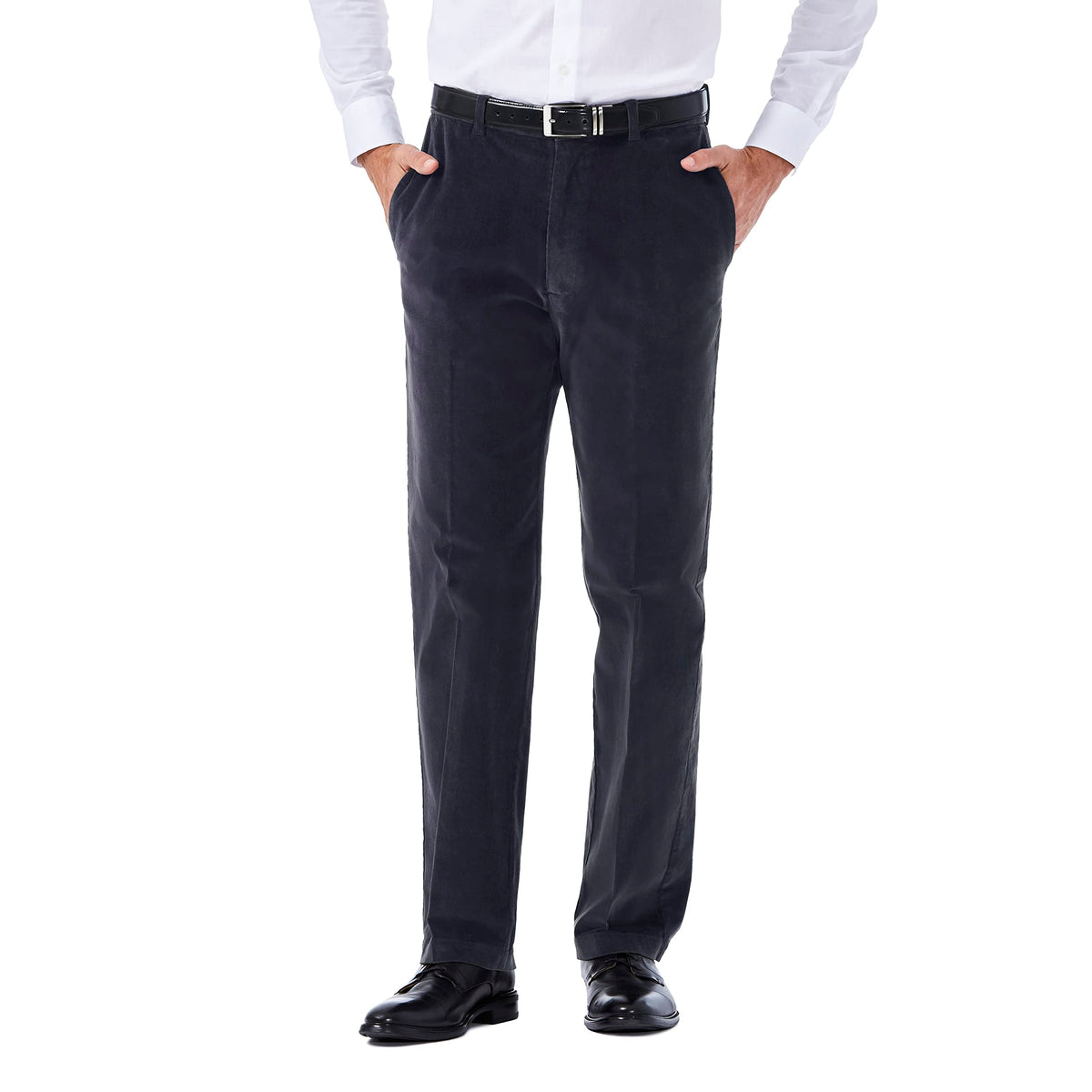 Haggar Mens Stretch Corduroy Expandable Waist Classic Fit Flat Front Casual Pants, Dusk, 32W X 32L Us
