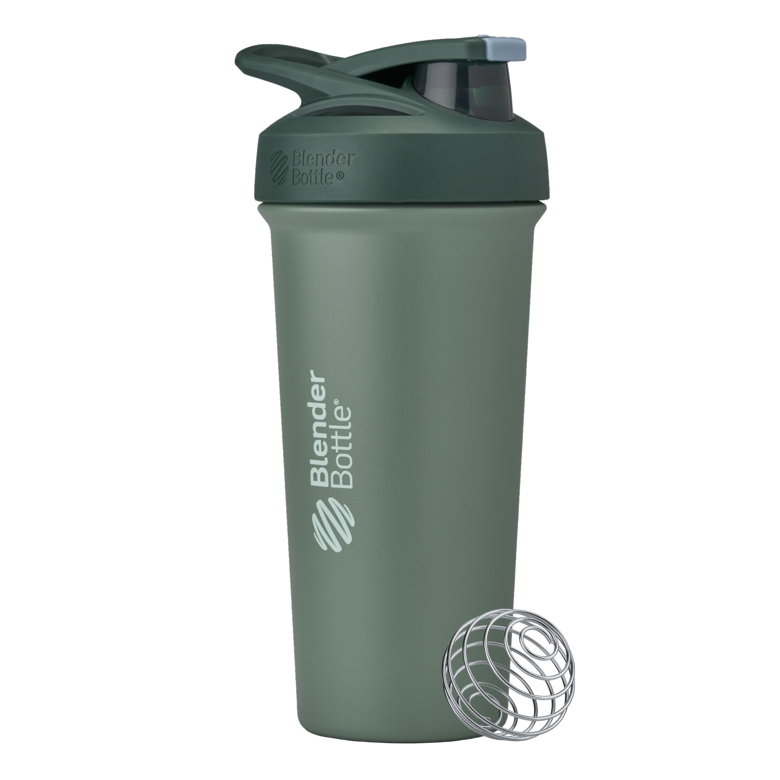 BlenderBottle Sport Sleek Shaker Cup Insulated Stainless Steel Water Bottle with Wire Whisk, 25-Ounce, (Green) Seaglass