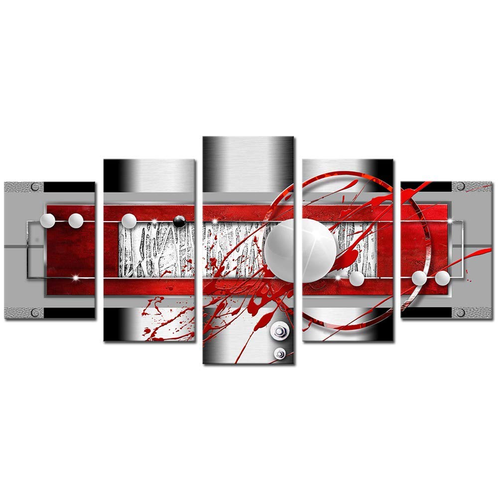 Awlxphy Decor Abstract Canvas Wall Art Red Black Grey For Living Room Decor 5 Pieces Framed Painting Modern Simple Circle Round