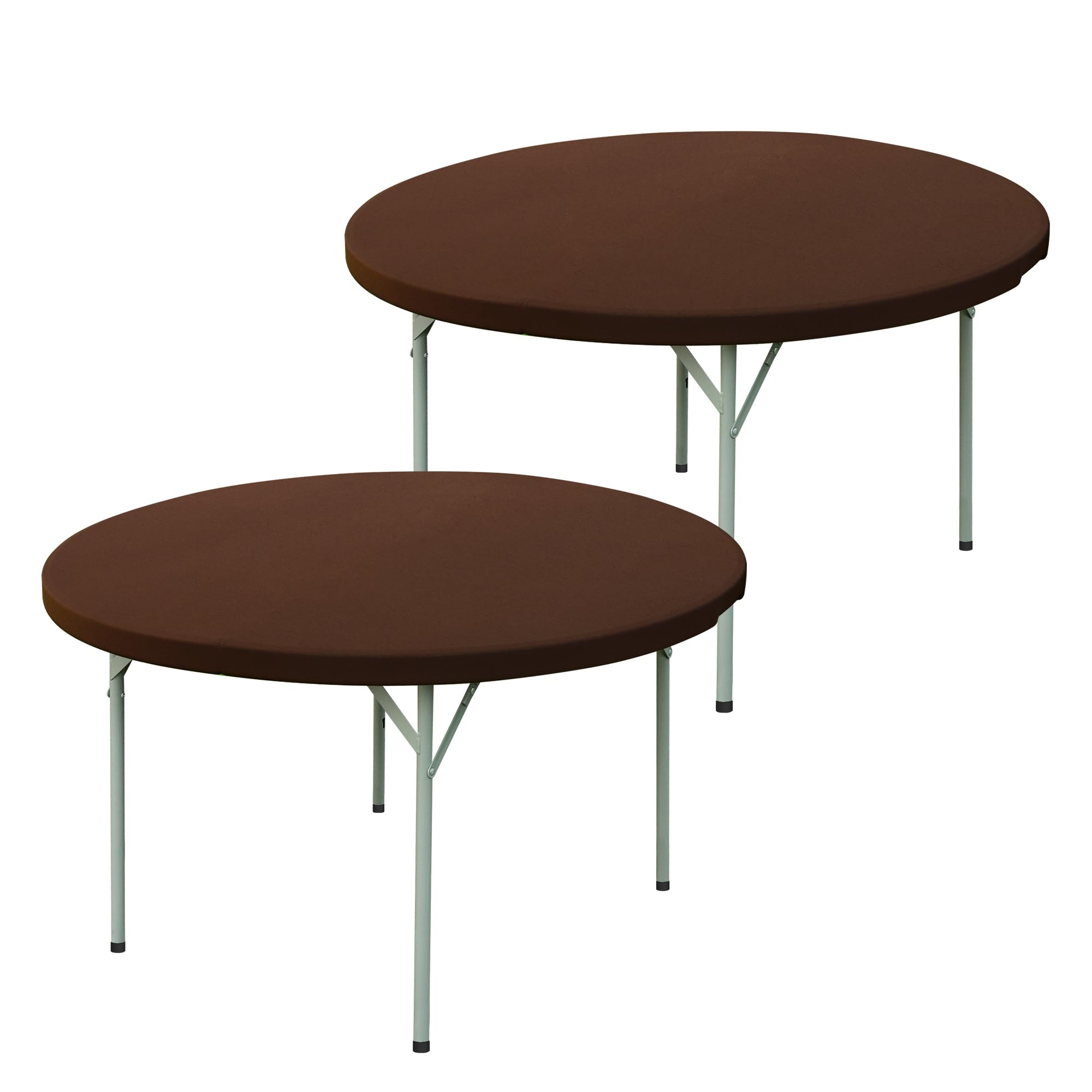 mylacerhome 2 Pack Round Fitted Tablecloth 48 Inch Stretch Spandex Tables Cover Brown Washable Table Cloth Elastic Table Topper 