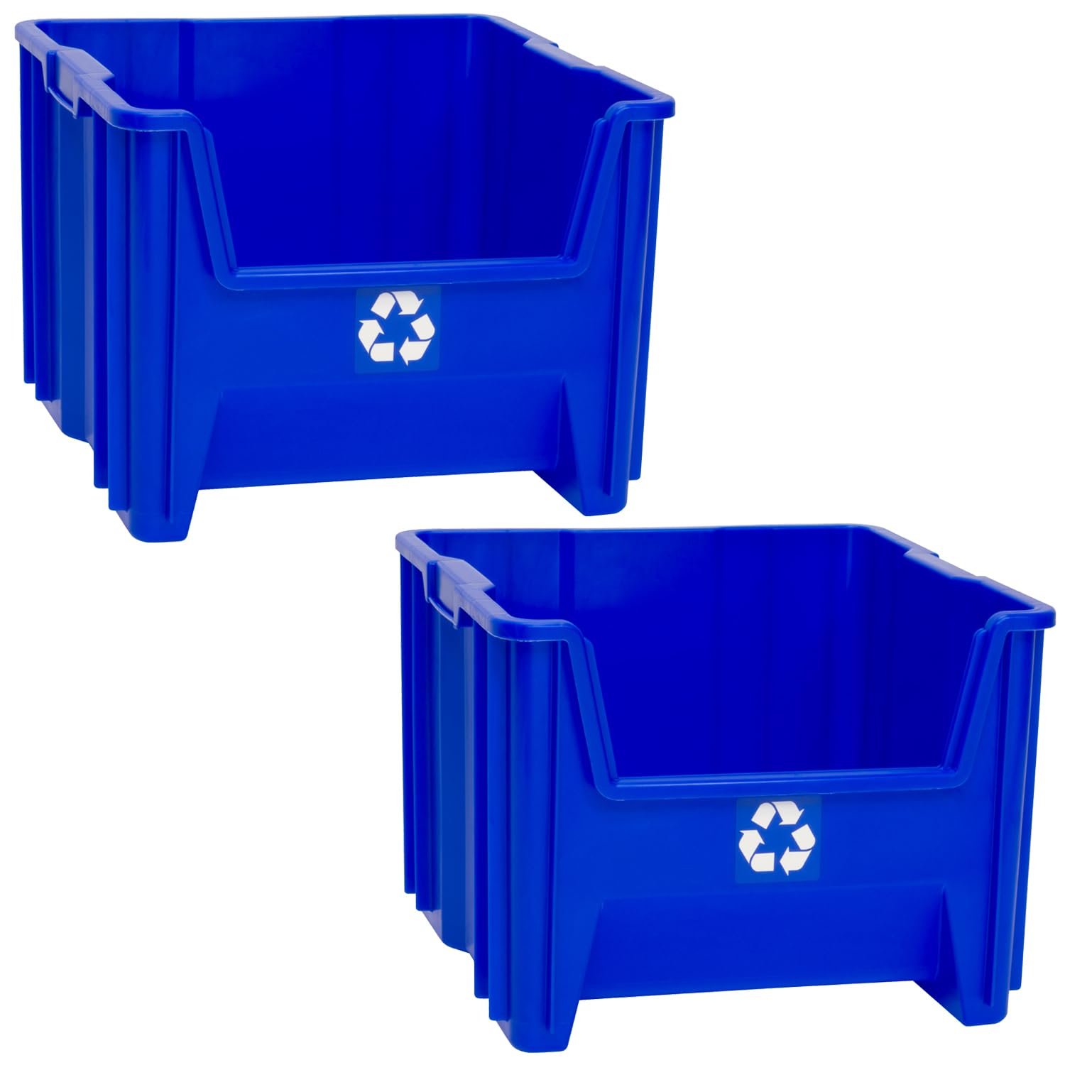 Readyspace Commercial Industrial Heavy Duty Stackable Open-Front Recycling Bin Box Containers, 12 Gallon, 2 Pack, Blue