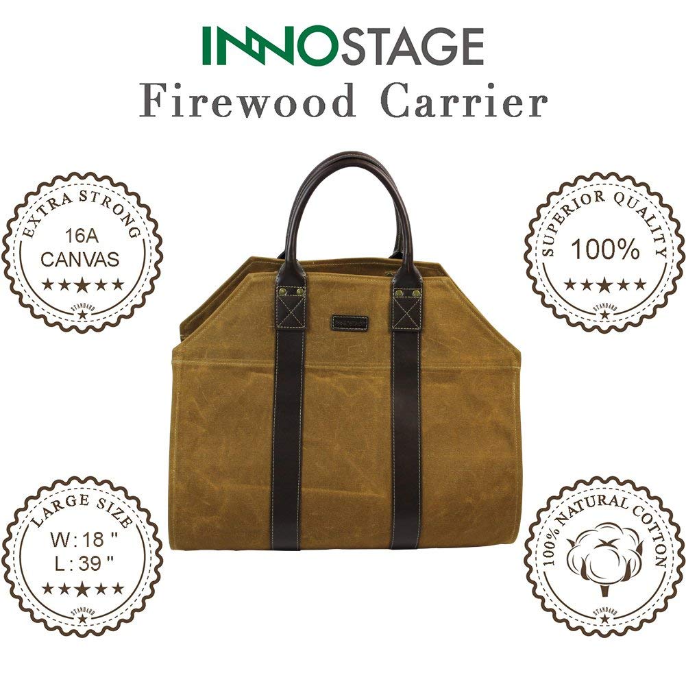 Inno Stage Canvas Wood Carriers Firewood Log Tote Bag Waxed Canvas Fire Wood Carrying Hay Hauling Holder For Fireplace Stove Acc