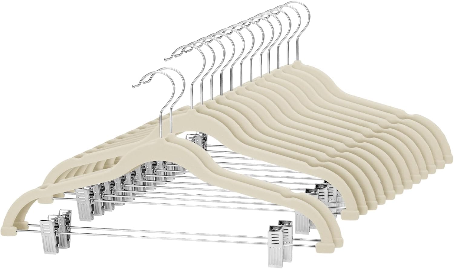 Cozymood Velvet Skirt Hangers 36 Packs Ultra Thin Velvet Hangers with Clips Non Slip Velvet Pant Hangers Space Saving Clothes Hangers with Clips  Velvet Clip Hangers for Pants  Skirts  Jeans (Beige)