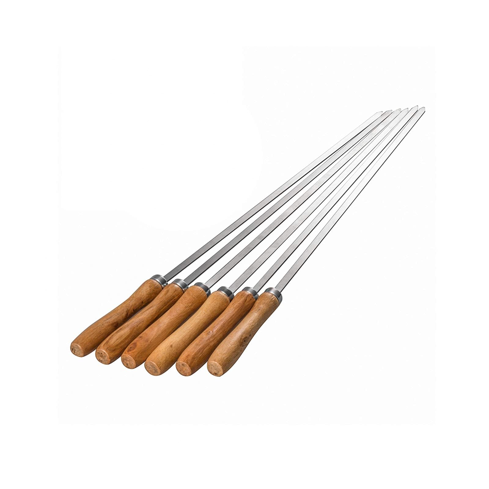 Imeea Flat Skewers For Kabobs Stainless Steel Kebab Skewers For Grilling 16.5 Inch Barbecue Skewers With Nonslip Wooden Handle,