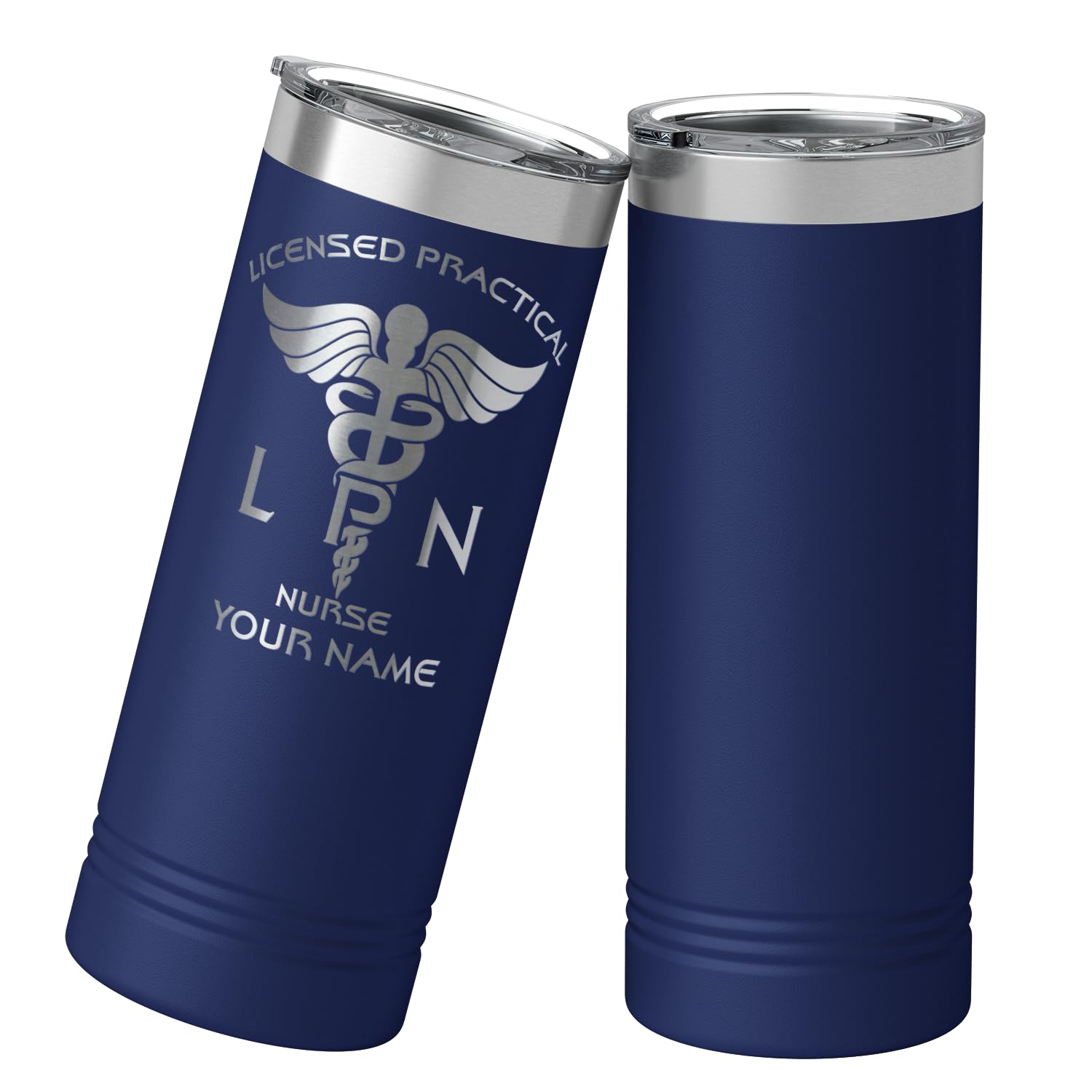 Personalized Lpn Licensed Practical Nurse Gift On Navy Blue 22 Oz Stainless Steel Skinny Tumbler Custom Engraved Gifts For Men A