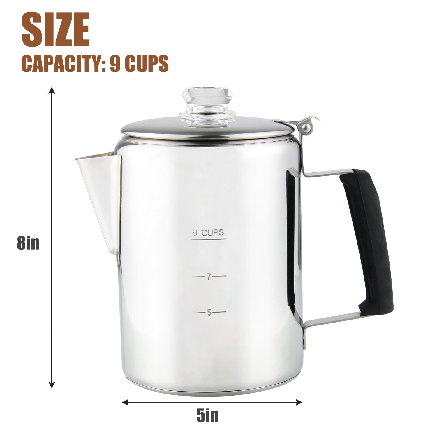 Apoxcon Multi Use Coffee Percolator With Heat Resistant Borosilicate Glass Knob & Antiflaming Silica Handle Stainless Steel Coff